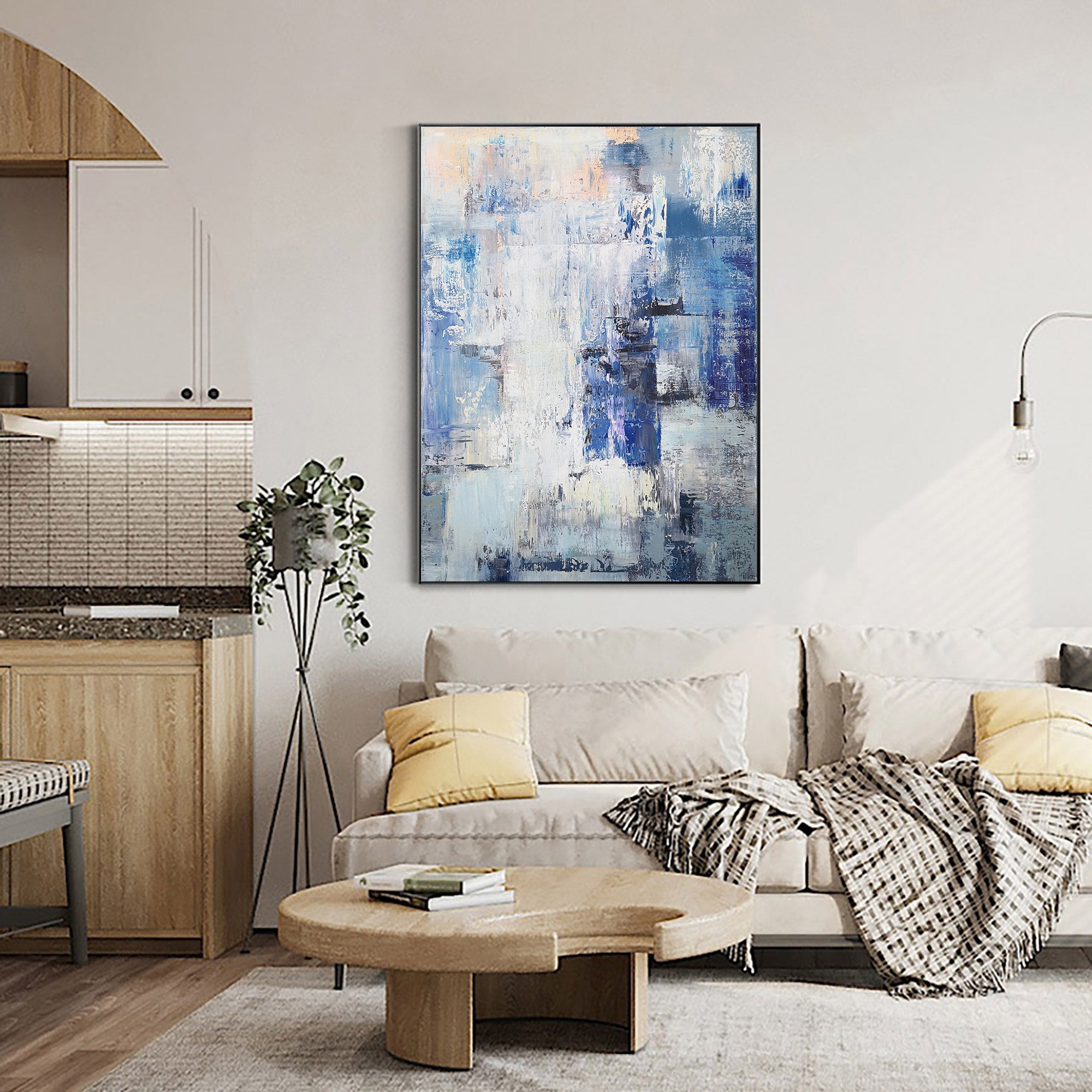 Blue‑White‑Grey Vertical Abstract Layered Impasto‑Textured Artwork