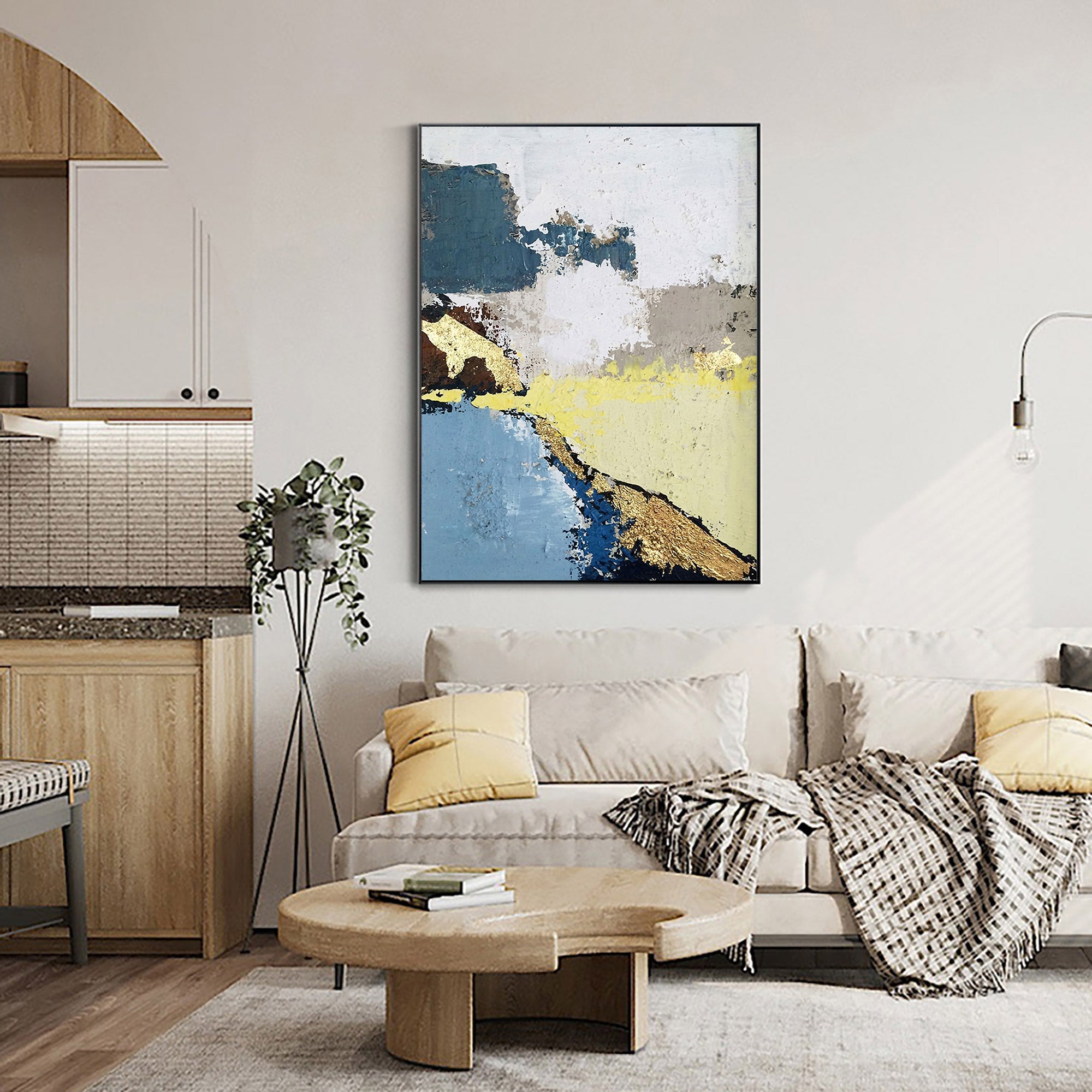 Blue Yellow Geometric Abstract Canvas Wall Art