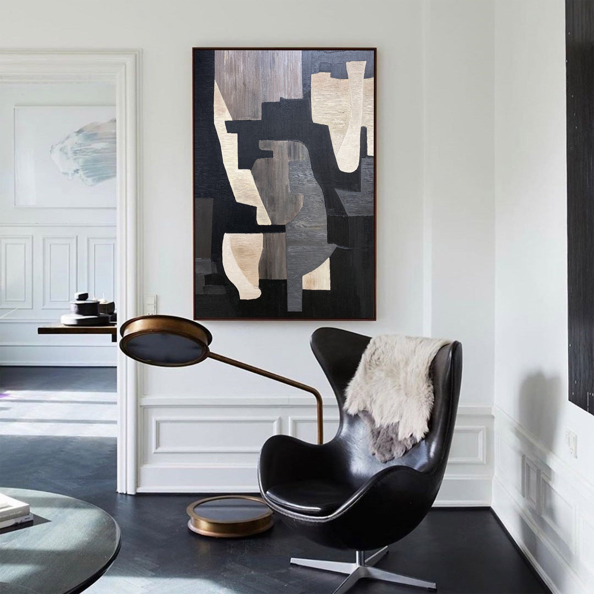 Black And Brown Abstract Painting ABAV280 - Neutralighting