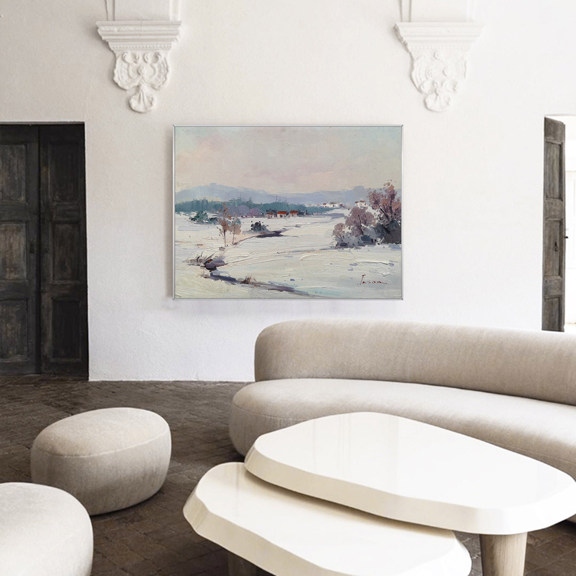 Serene Winter Countryside Landscape Canvas Wall Art