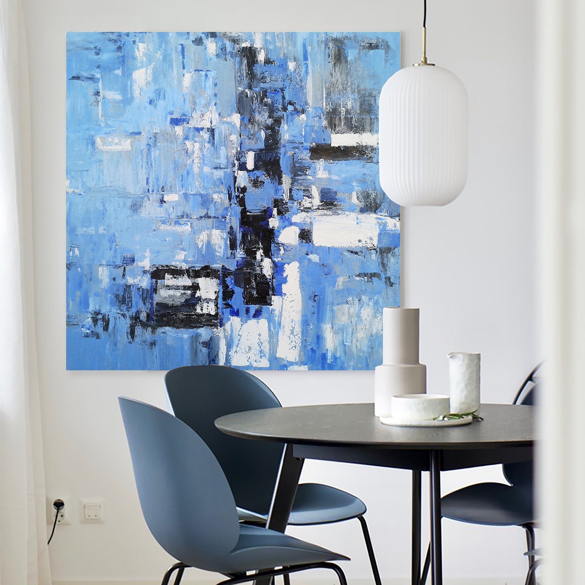 Blue White Abstract Geometric Painting