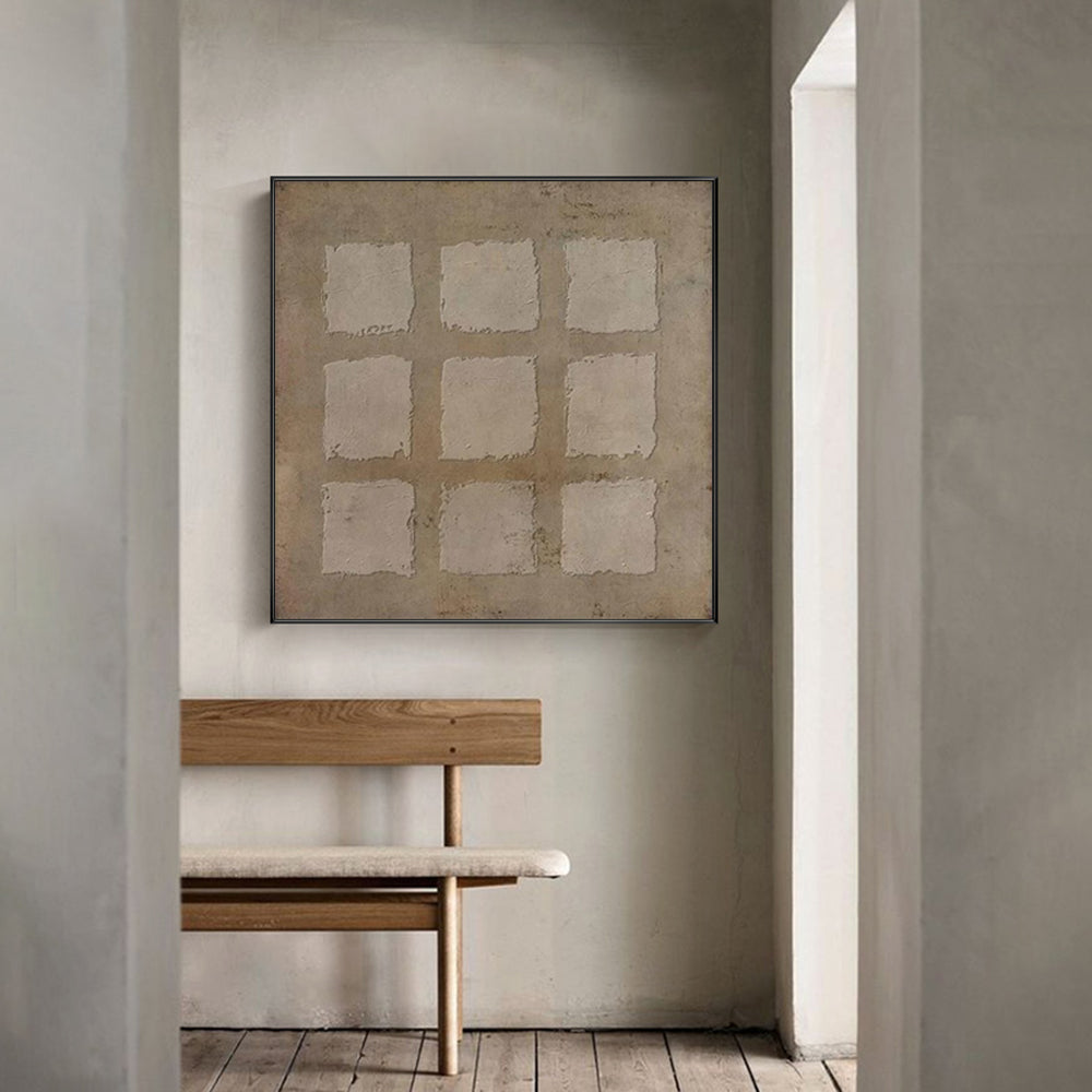 Wall Art Neutral Geometric Squares Textured Minimalist Wabi-Sabi Texture Living Room | Neutralighting