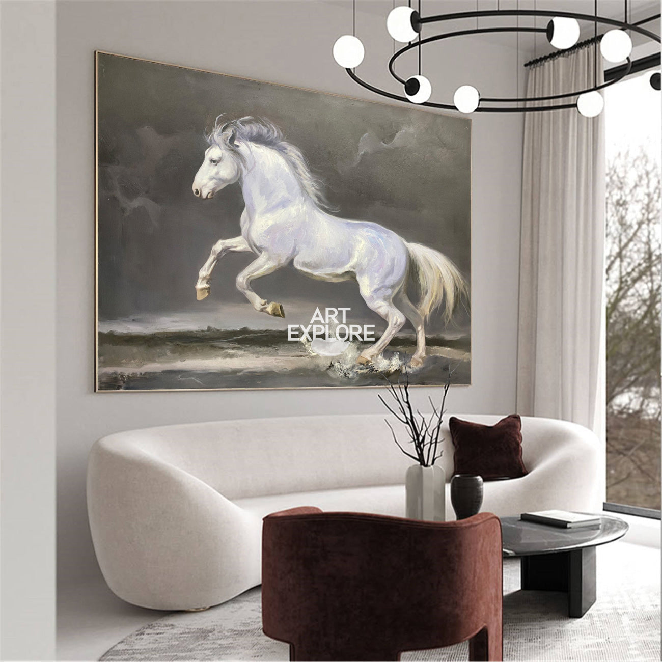 Lucien White Horse Canvas Wall Art