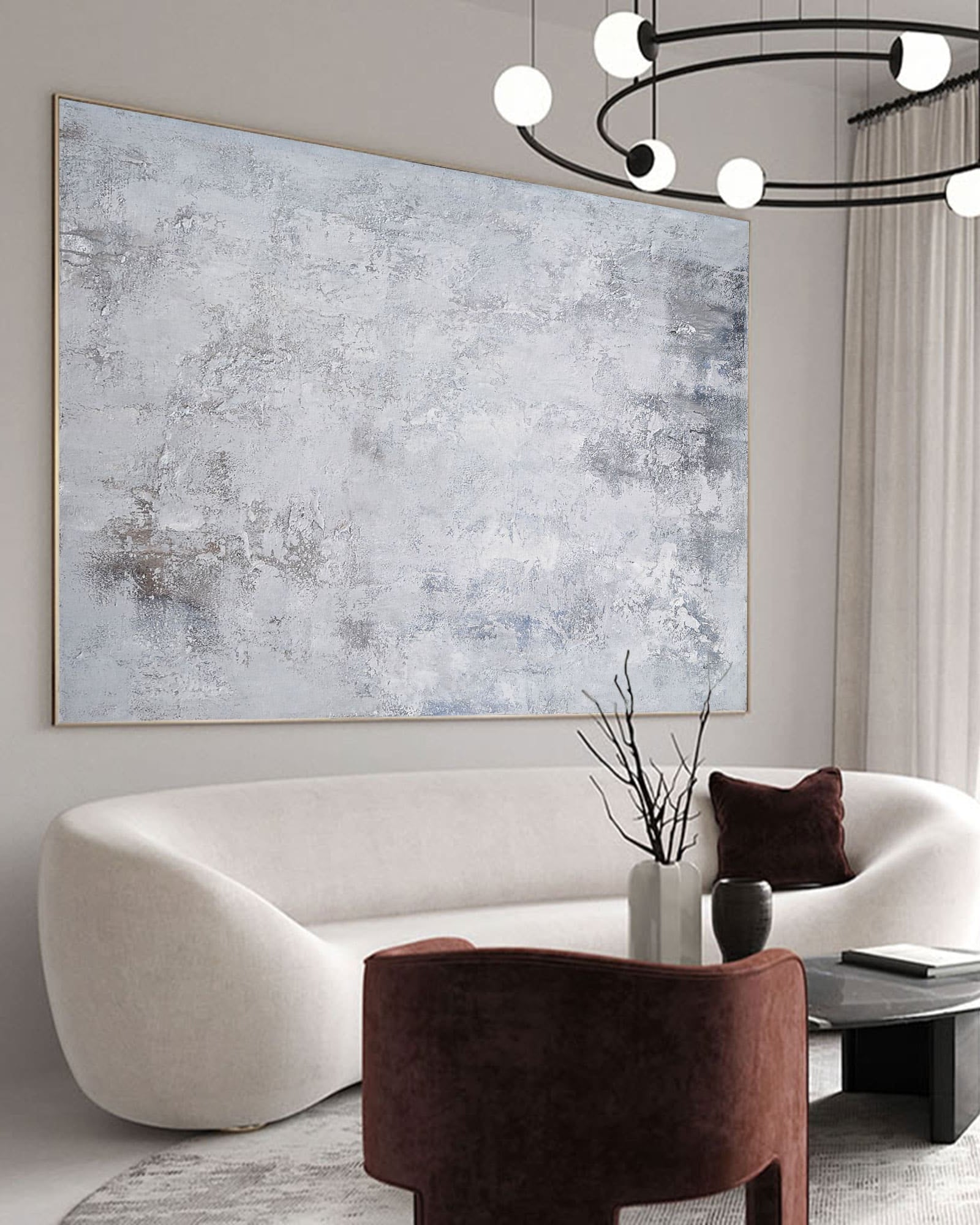 Grey‑Silver‑White Horizontal Abstract  Faded Layered‑Tone Texture Artwork