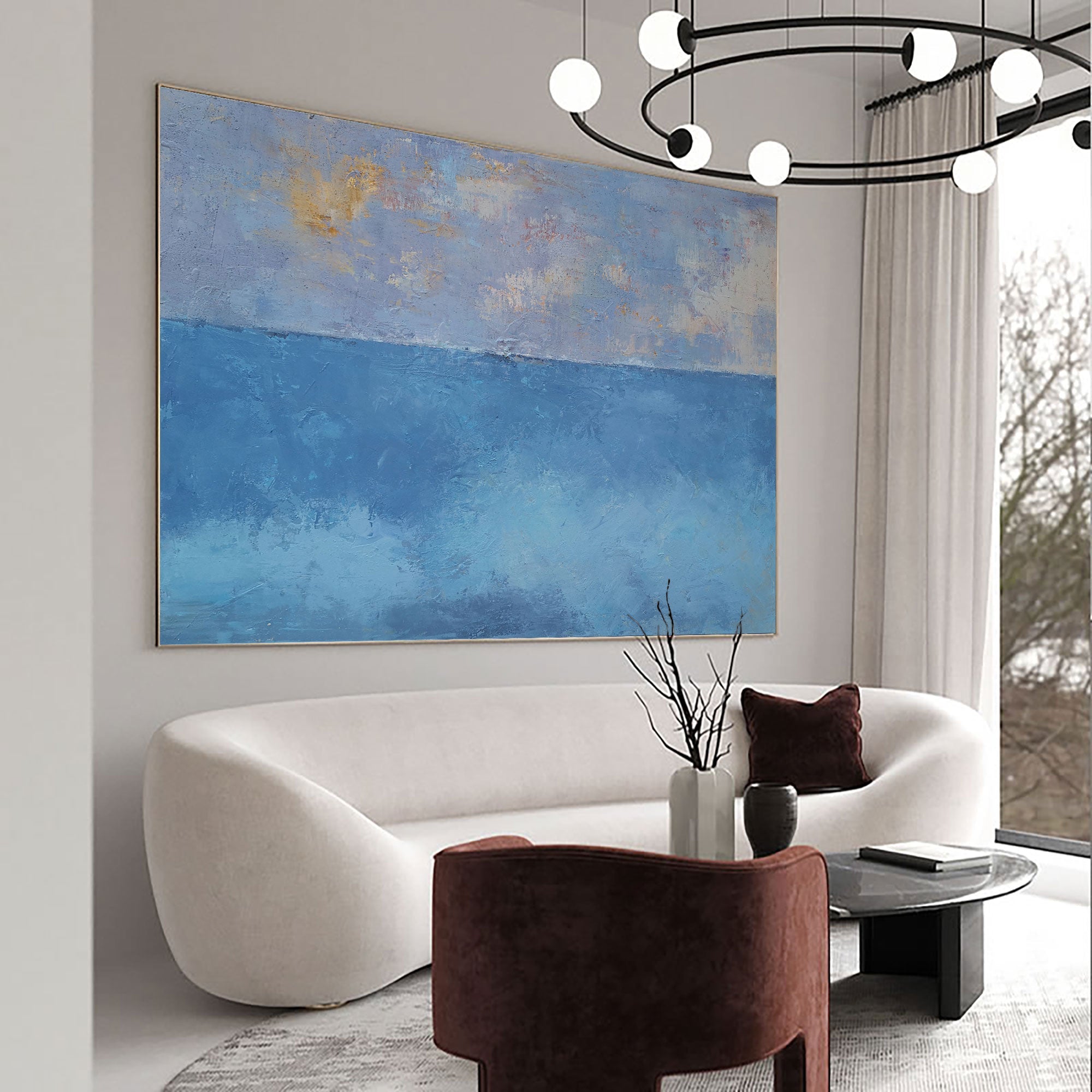 Blue‑Gold Sky‑Ocean Seascape Abstract  Thick Tactile‑Texture Artwork