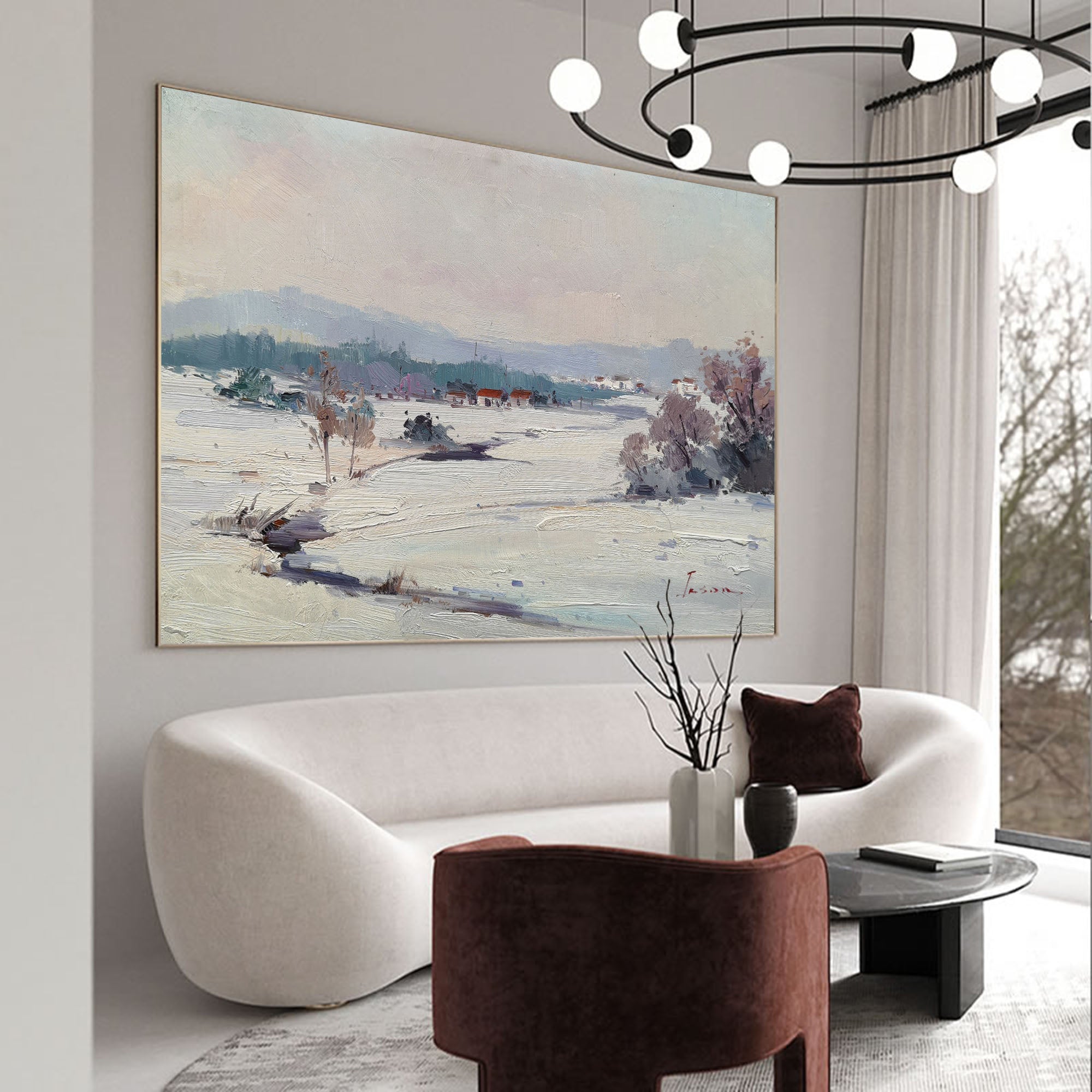 Serene Winter Countryside Landscape Canvas Wall Art