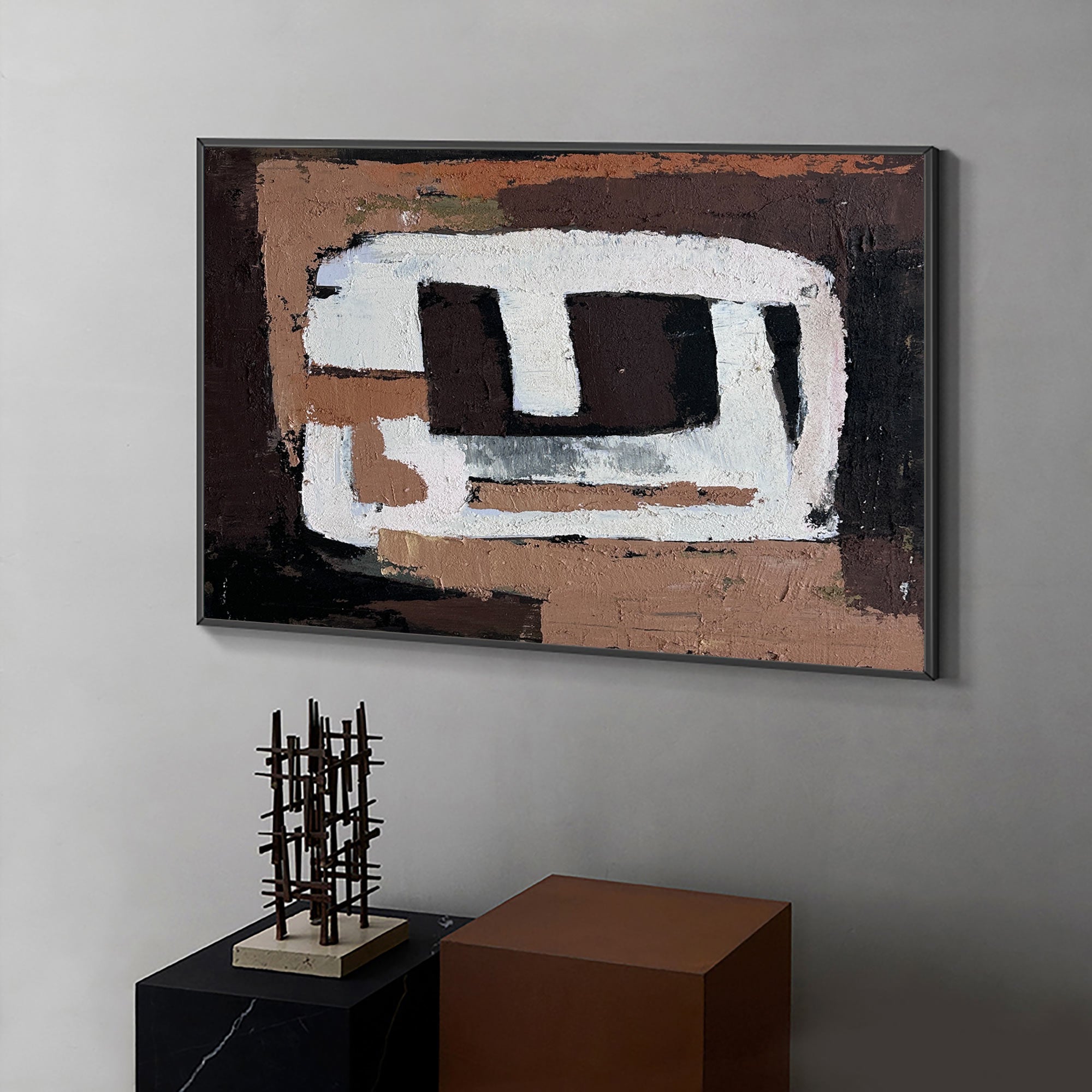Retro Geometric Block Abstract Warm Earth‑Tone Contemporary Wall Decor Piece