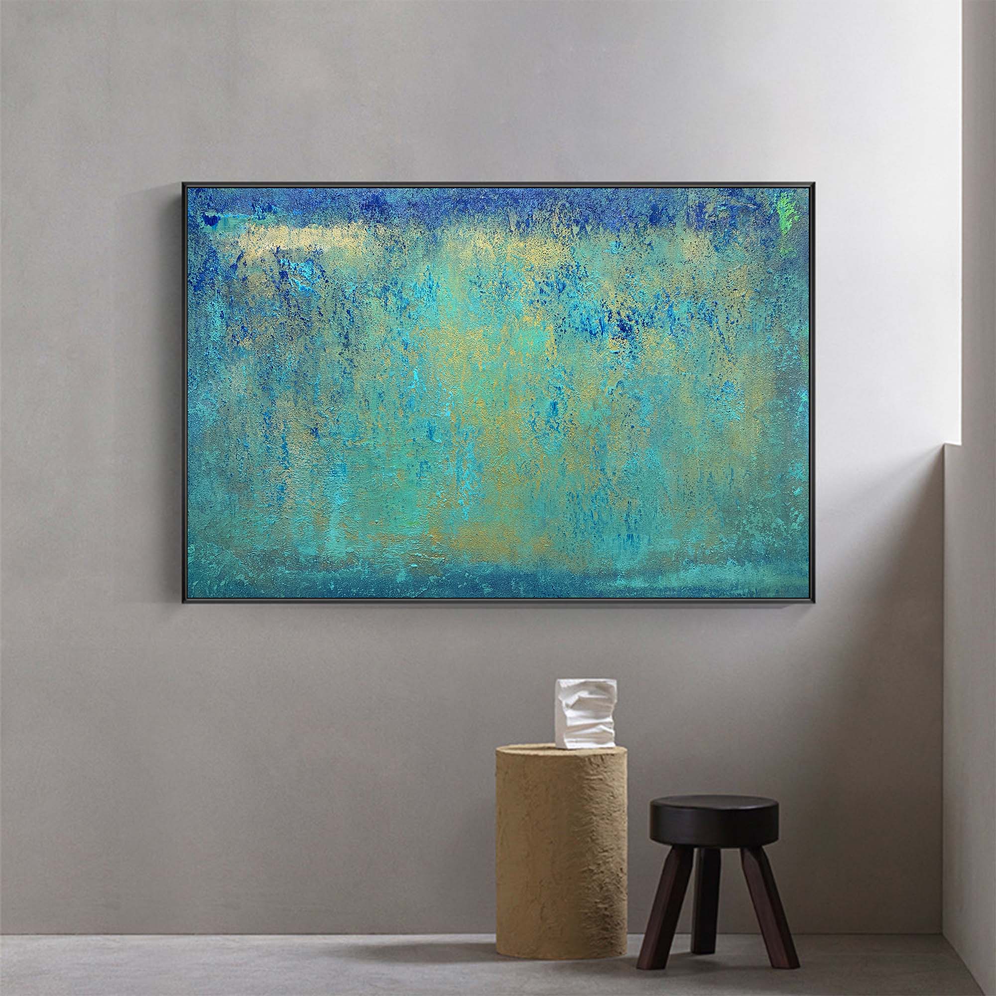 Turquoise Horizon Textured Abstract Unstretched Linen Canvas Wall Art