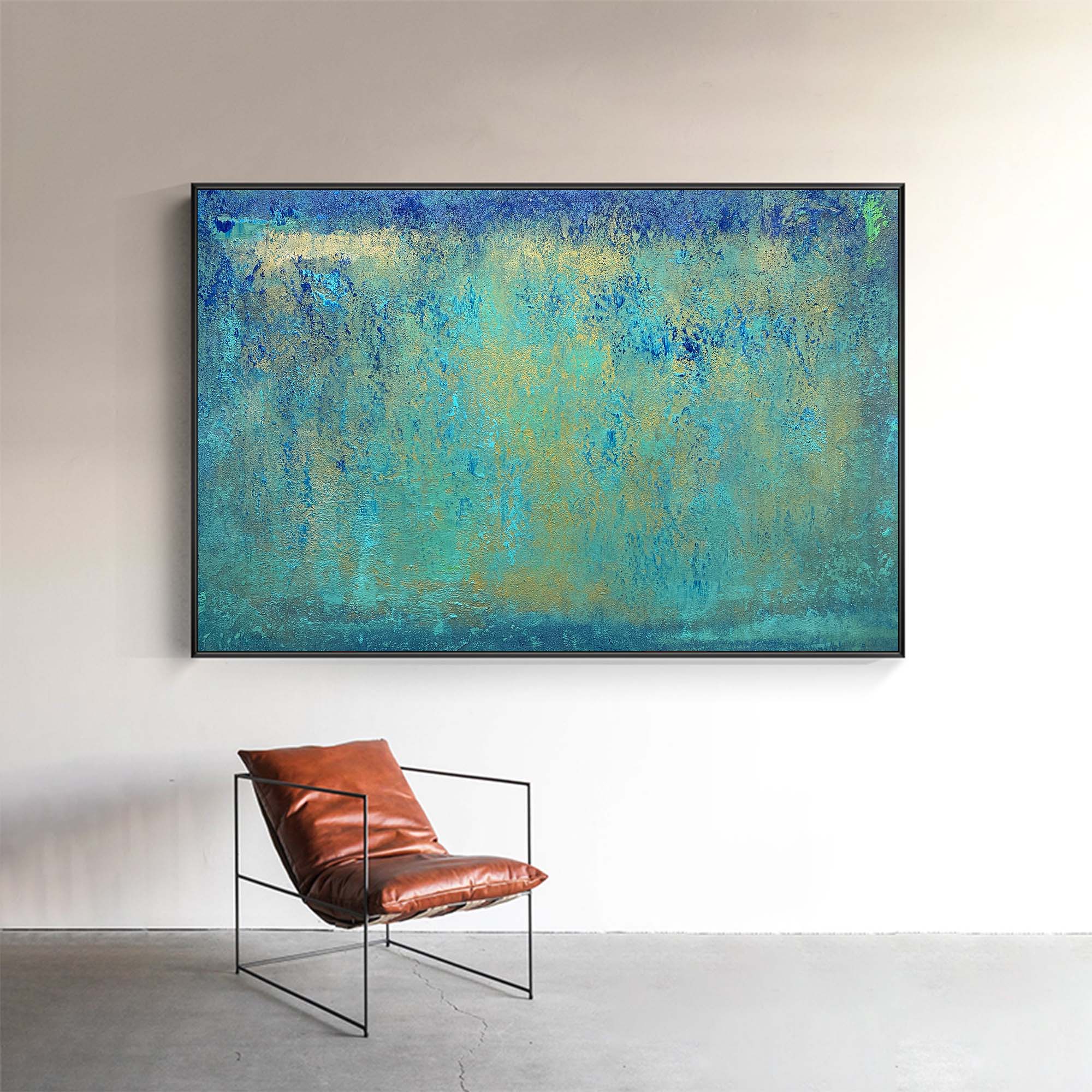 Turquoise Horizon Textured Abstract Unstretched Linen Canvas Wall Art