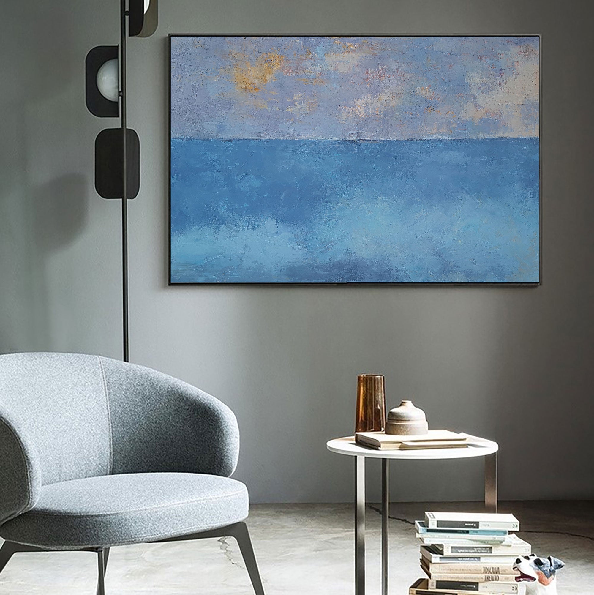Blue‑Gold Sky‑Ocean Seascape Abstract  Thick Tactile‑Texture Artwork