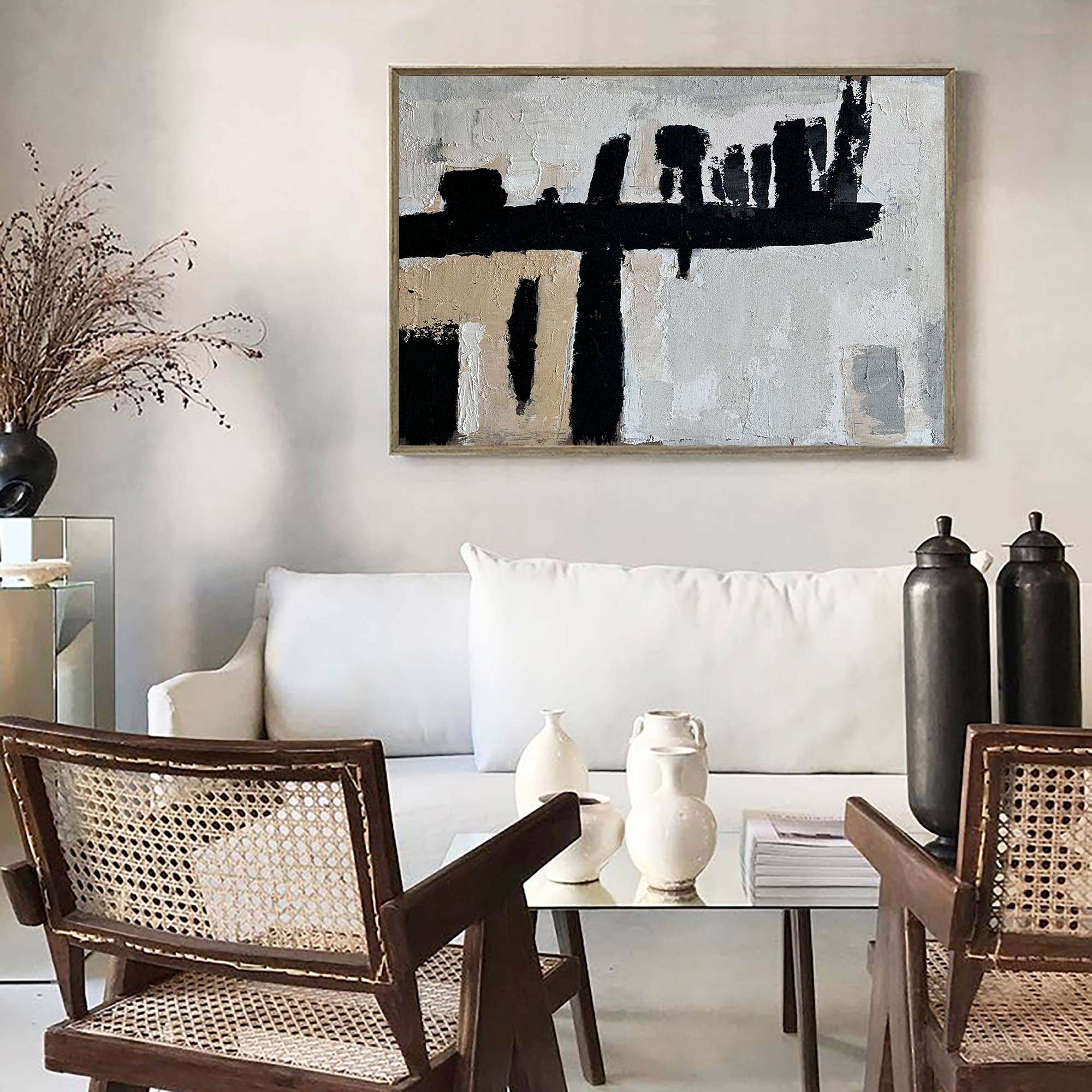 Wall Art Abstract Black White Painting