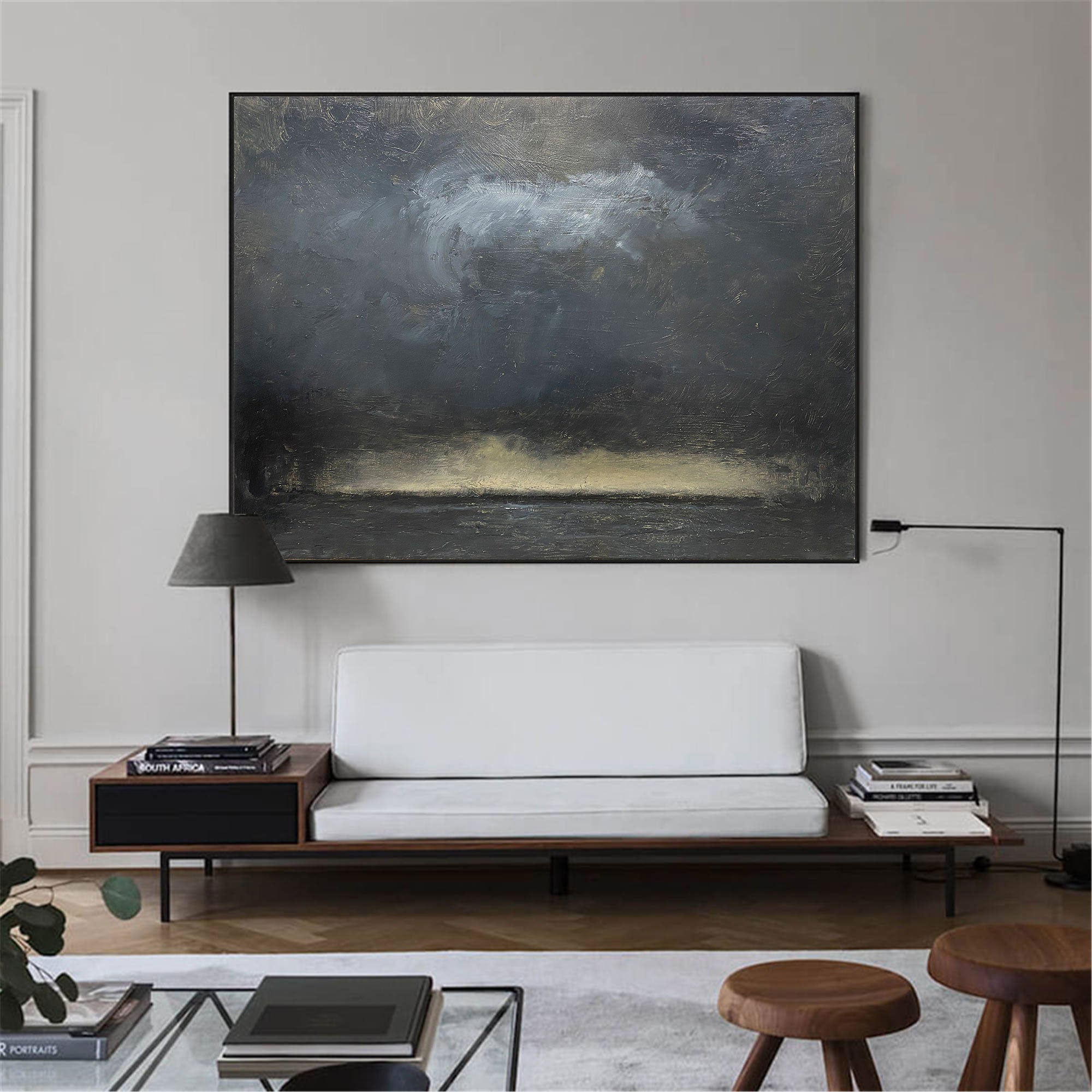 Moody Seascape Abstract Hand‑Painted Metallic Gold Textured Artwork