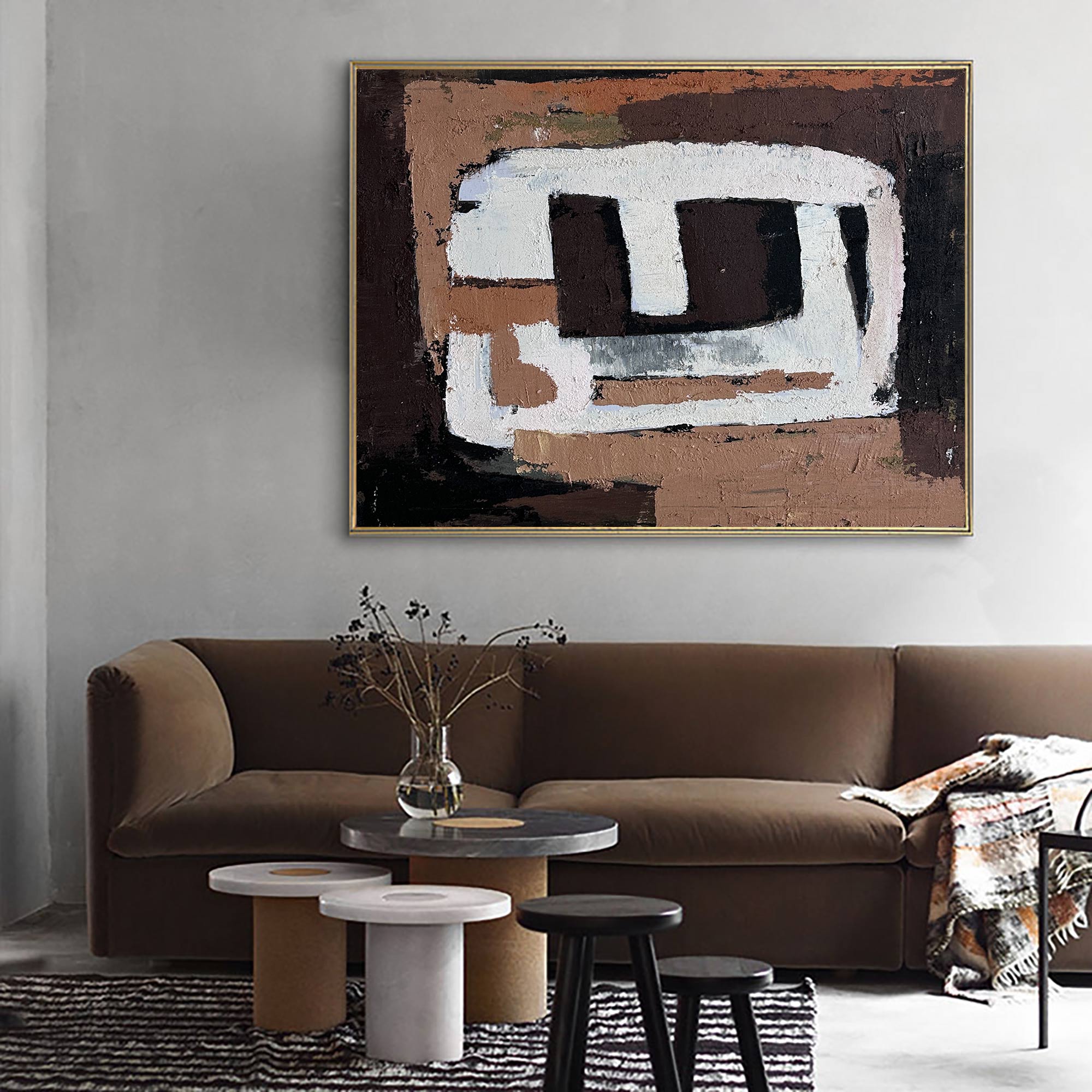 Retro Geometric Block Abstract Warm Earth‑Tone Contemporary Wall Decor Piece