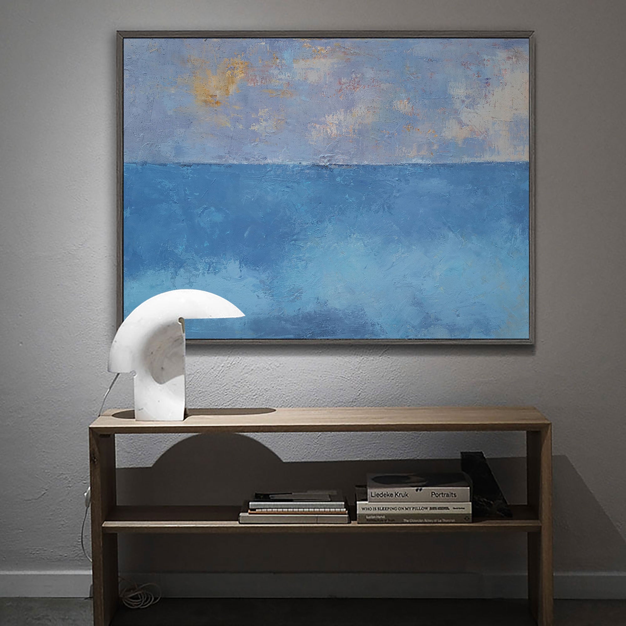 Blue‑Gold Sky‑Ocean Seascape Abstract  Thick Tactile‑Texture Artwork