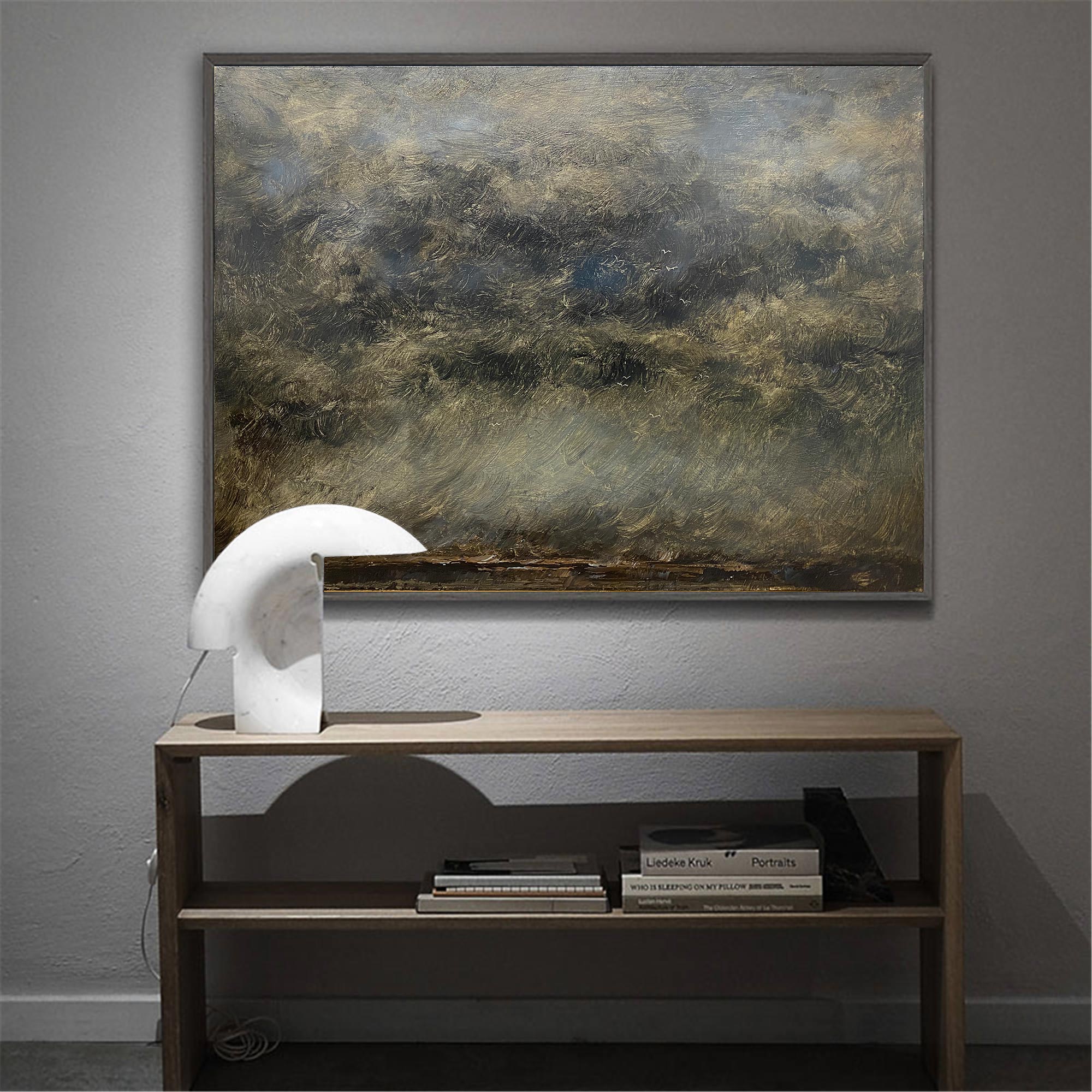 Abstract Misty Sage Green Landscape Oil Acrylic Linen Canvas Painting
