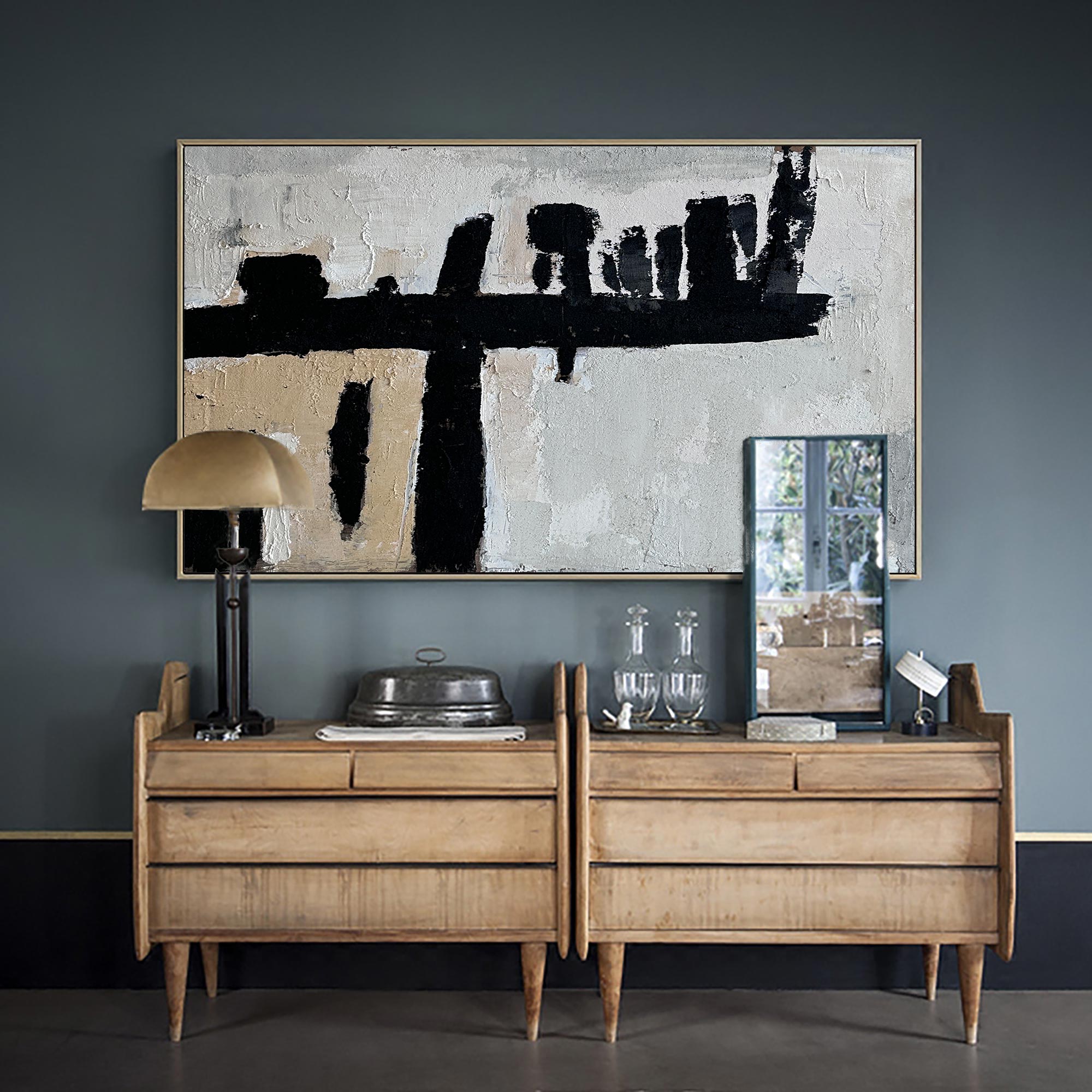 Wall Art Abstract Black White Painting