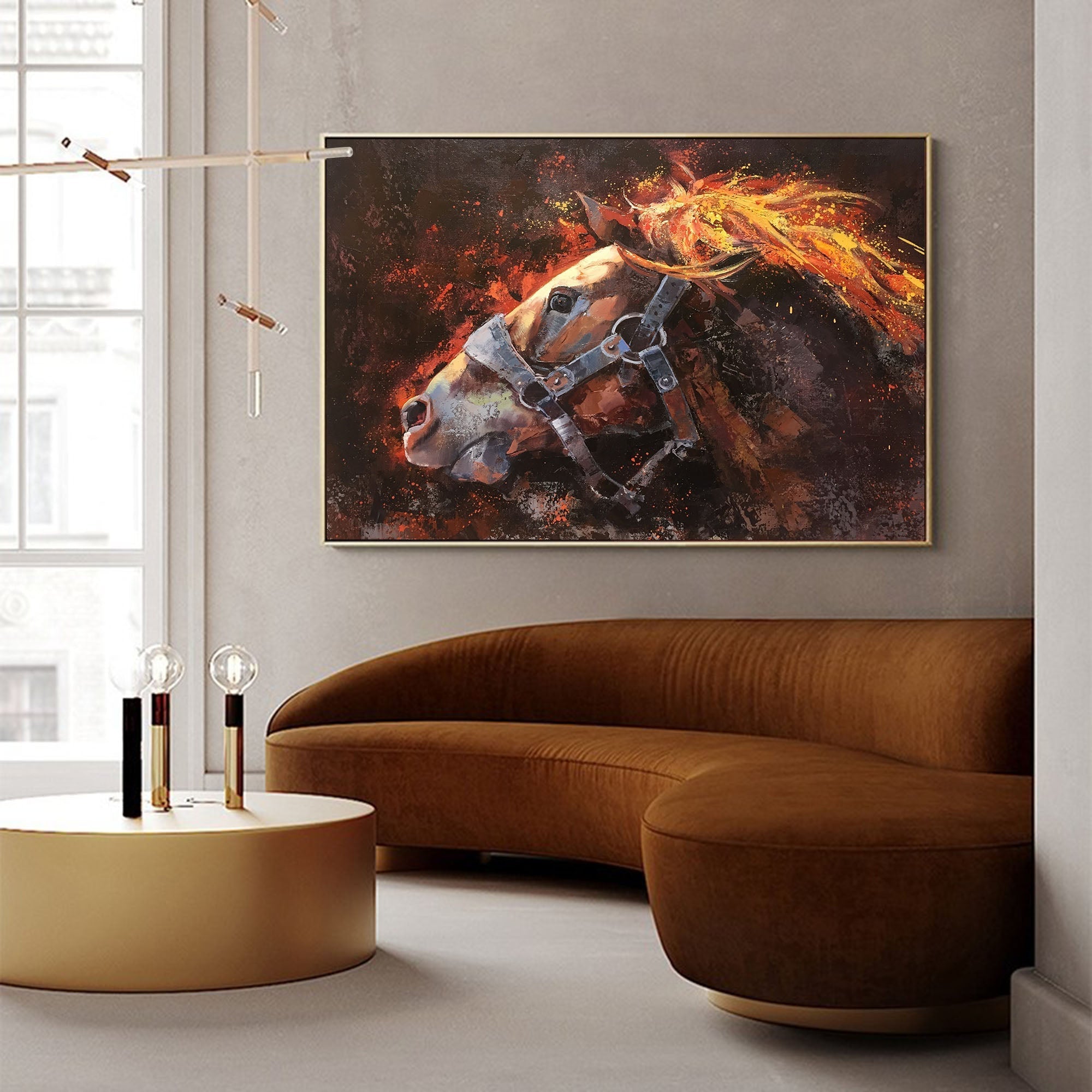 Fiery‑Toned Horse Head Portrait Unstretched Linen Canvas Wall Art