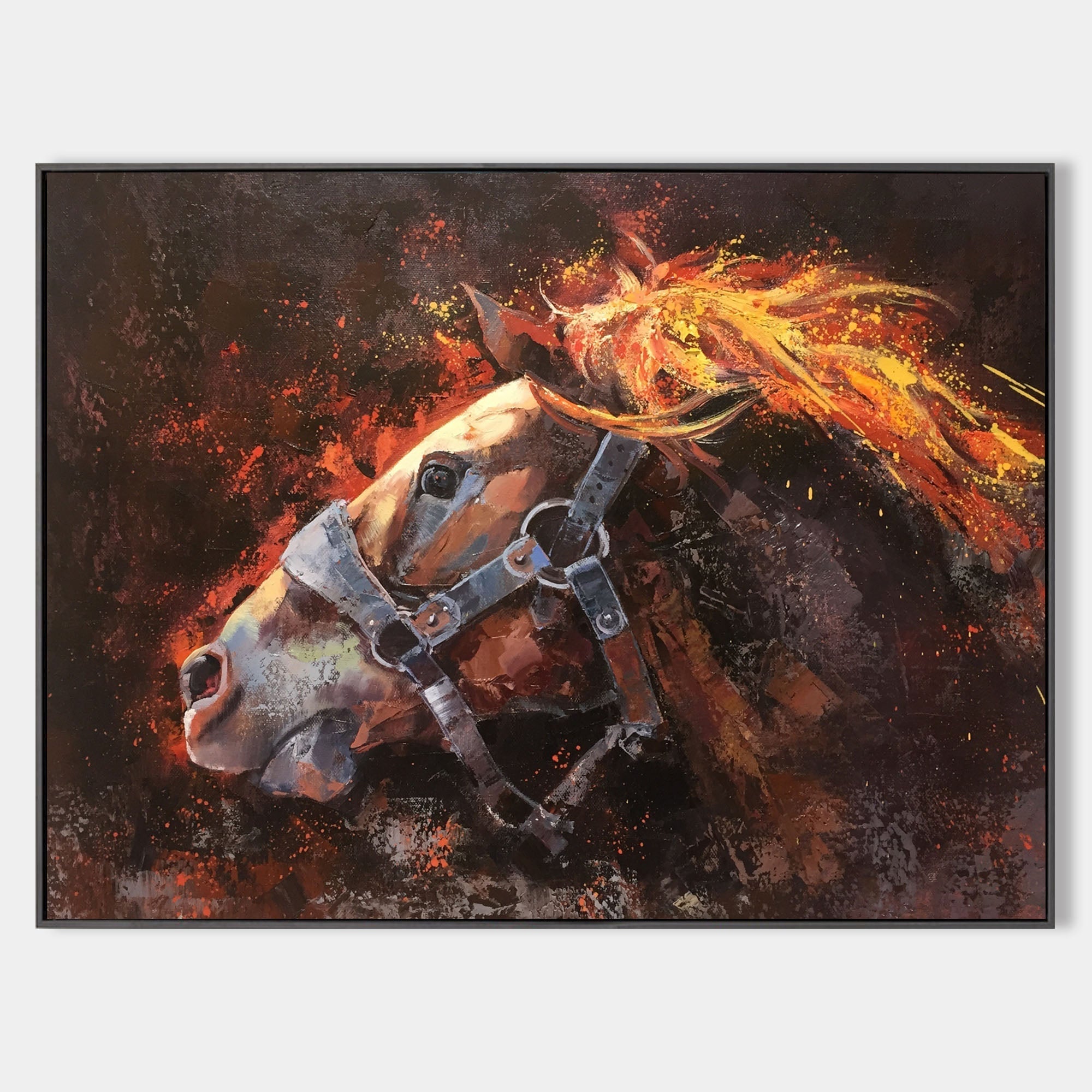 Fiery‑Toned Horse Head Portrait Unstretched Linen Canvas Wall Art