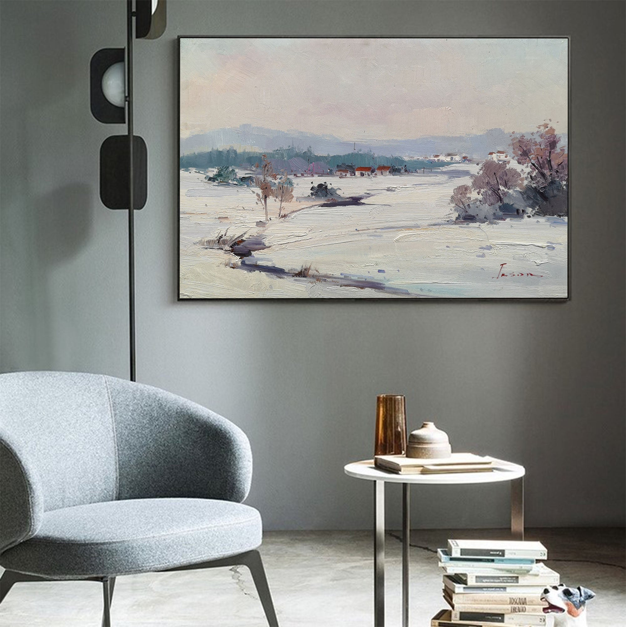 Serene Winter Countryside Landscape Canvas Wall Art