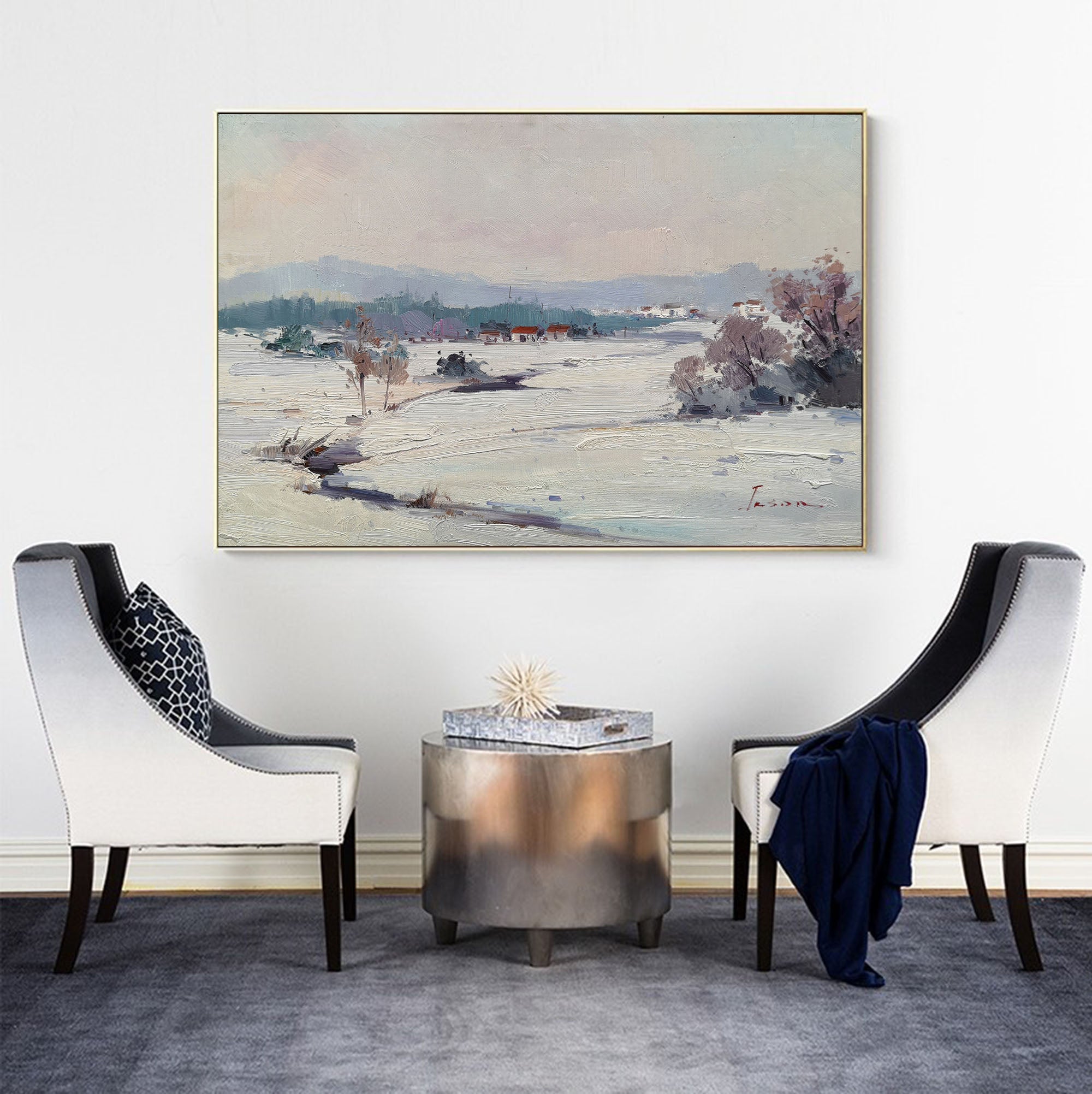 Serene Winter Countryside Landscape Canvas Wall Art