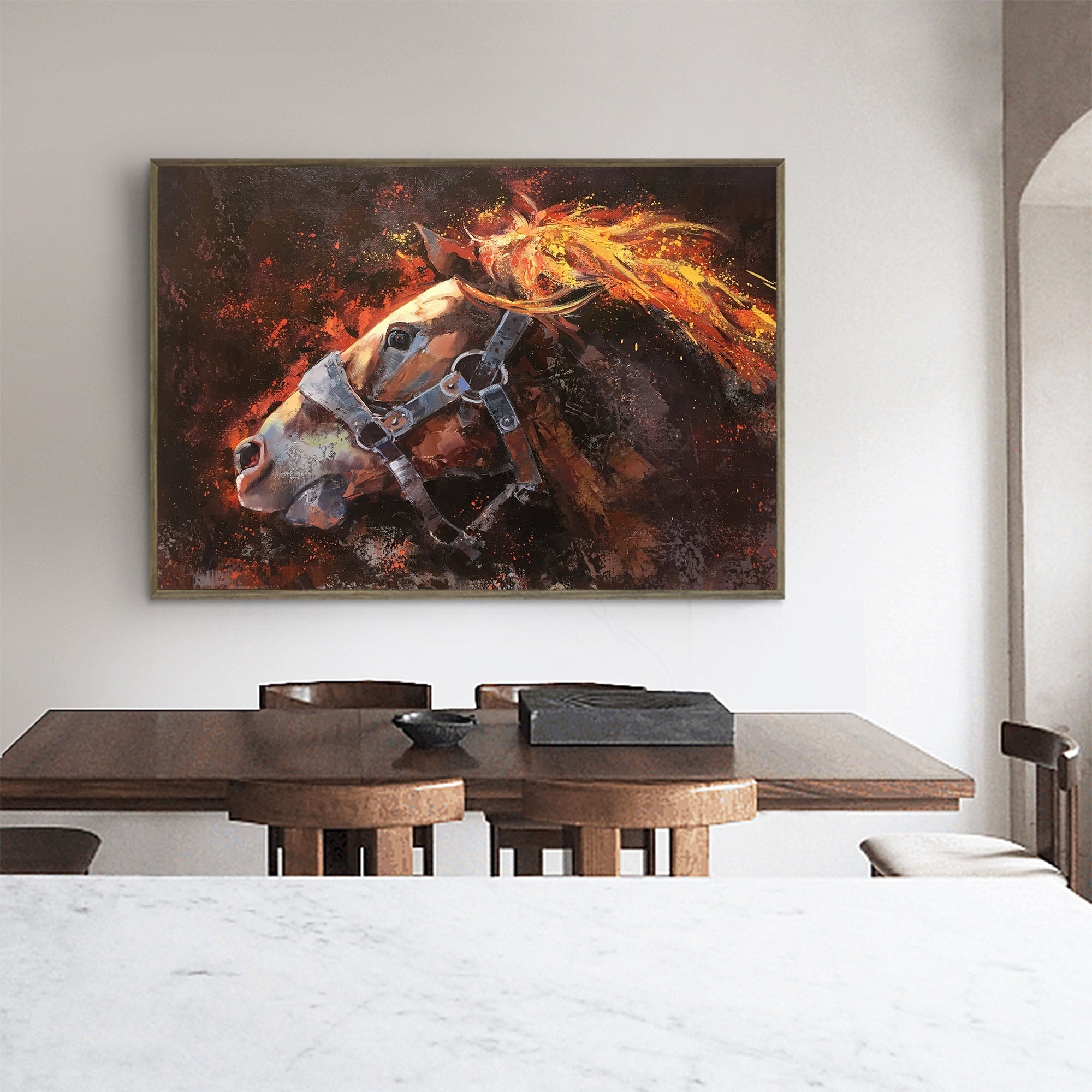 Fiery‑Toned Horse Head Portrait Unstretched Linen Canvas Wall Art