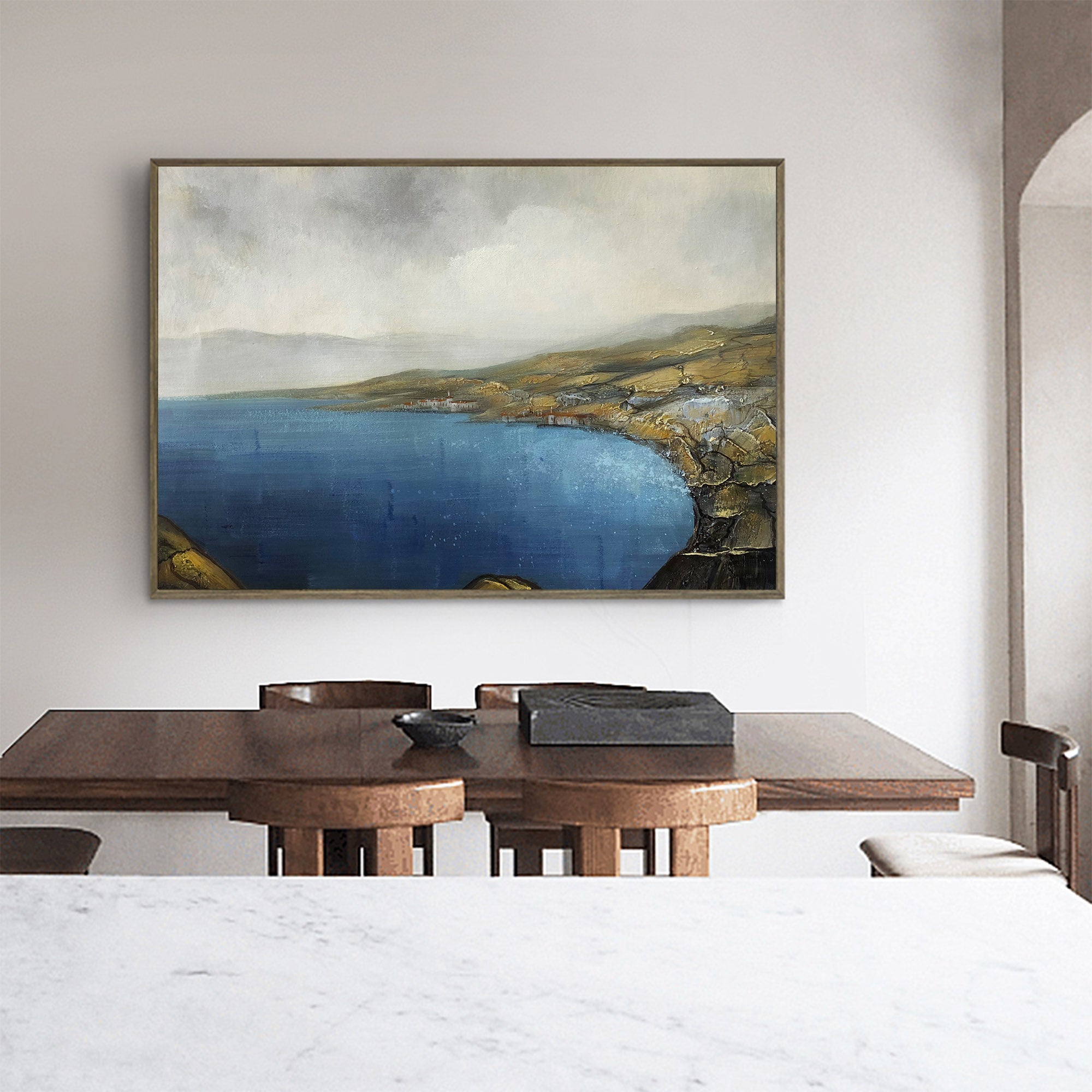 Vintage Seascape Landscape Abstract Unstretched Linen Canvas Wall Art