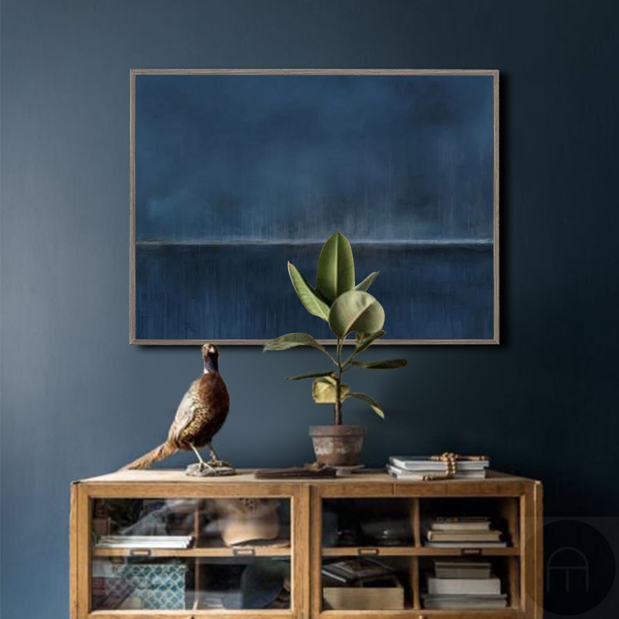 Wall Art Dark Blue Horizon Seascape Minimalist Textured Canvas Living Room | Neutralighting