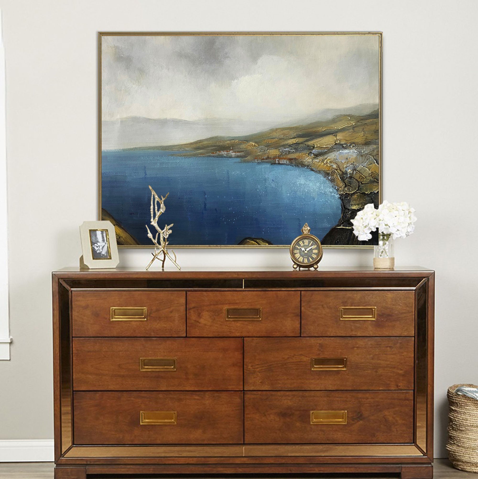 Vintage Seascape Landscape Abstract Unstretched Linen Canvas Wall Art