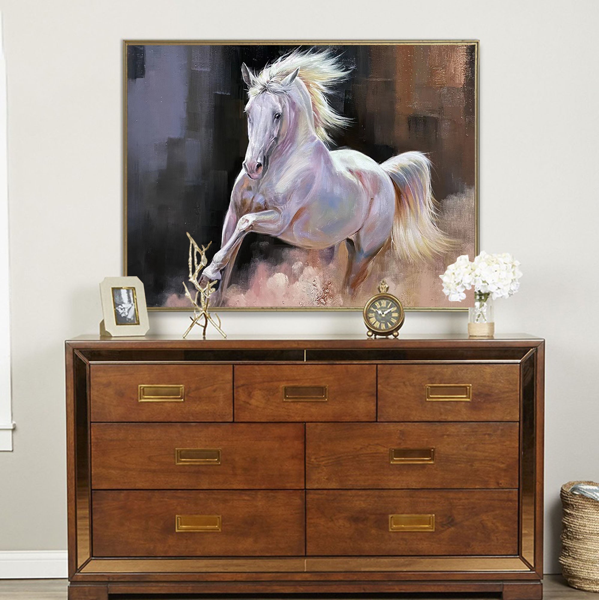 Textured Galloping Equine Animal Unstretched Linen Canvas Wall Art
