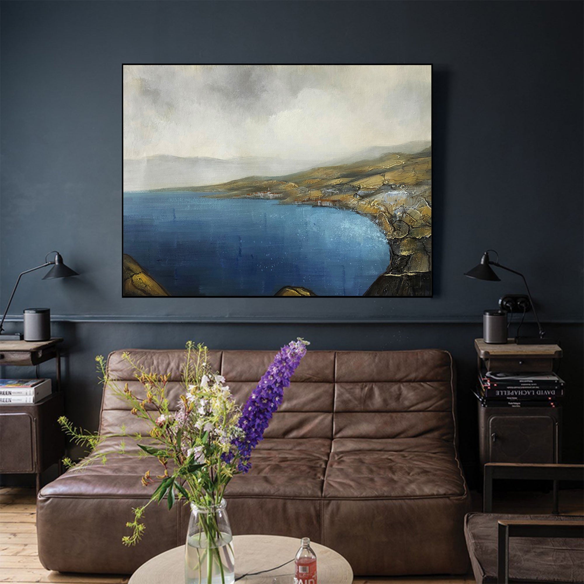 Vintage Seascape Landscape Abstract Unstretched Linen Canvas Wall Art