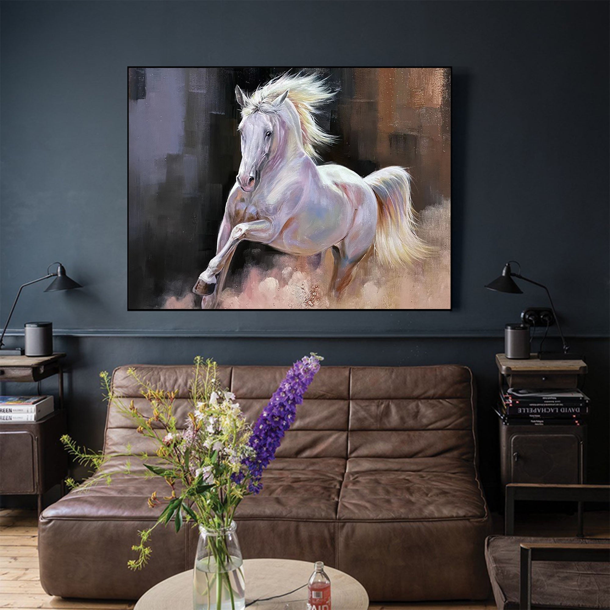 Textured Galloping Equine Animal Unstretched Linen Canvas Wall Art