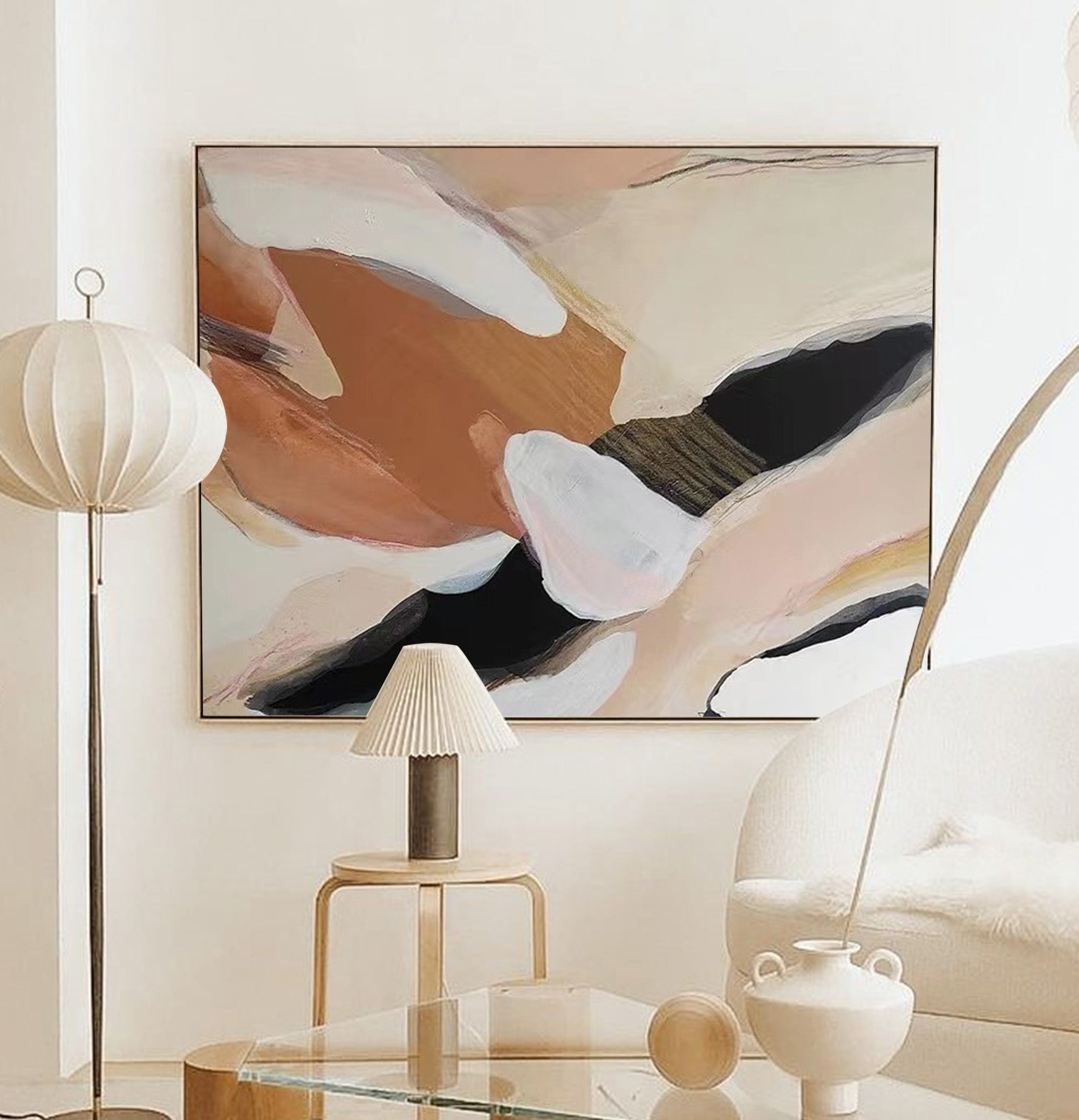 Terracotta‑Cream Horizontal Fluid‑Shape Blended‑Layer Artwork
