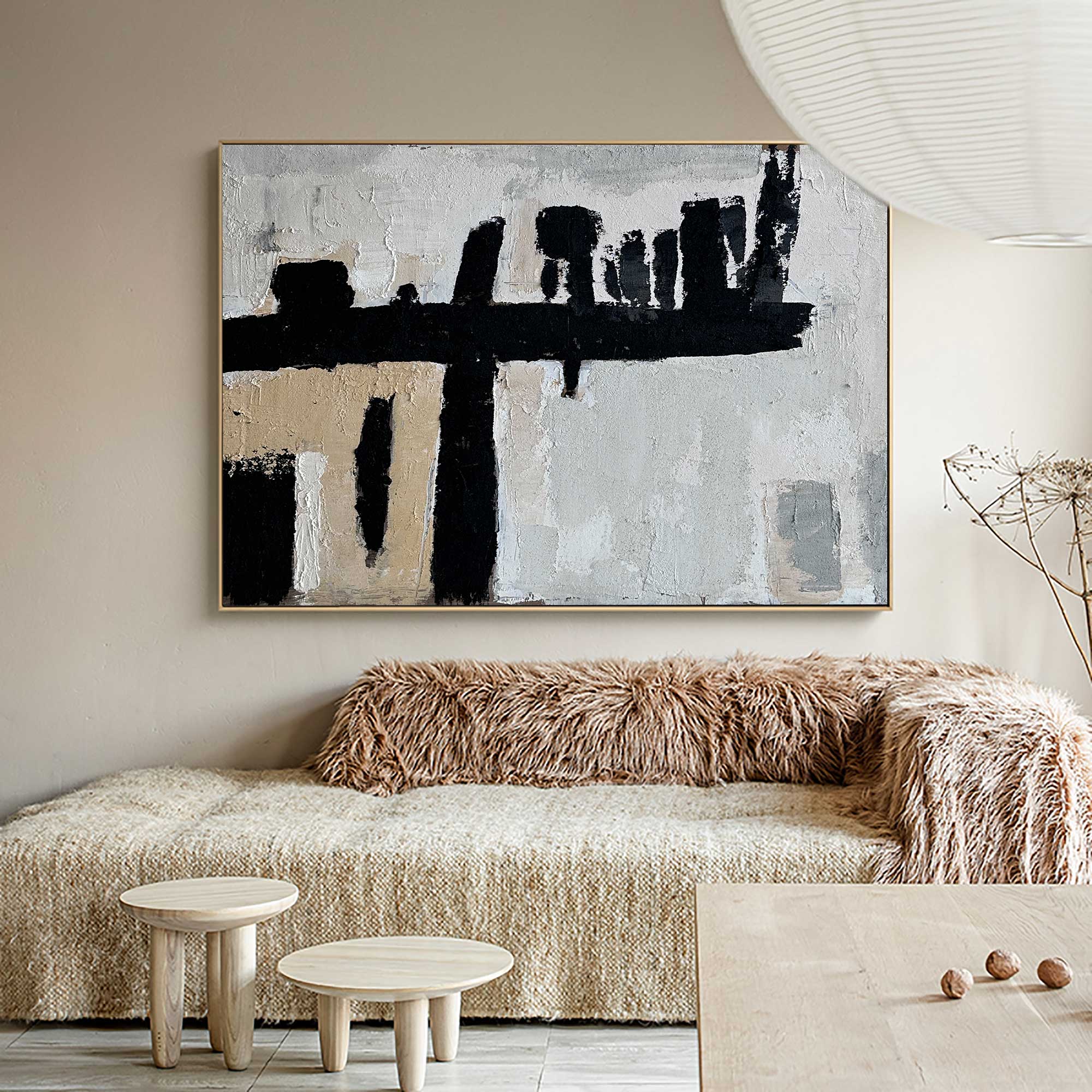 Wall Art Abstract Black White Painting