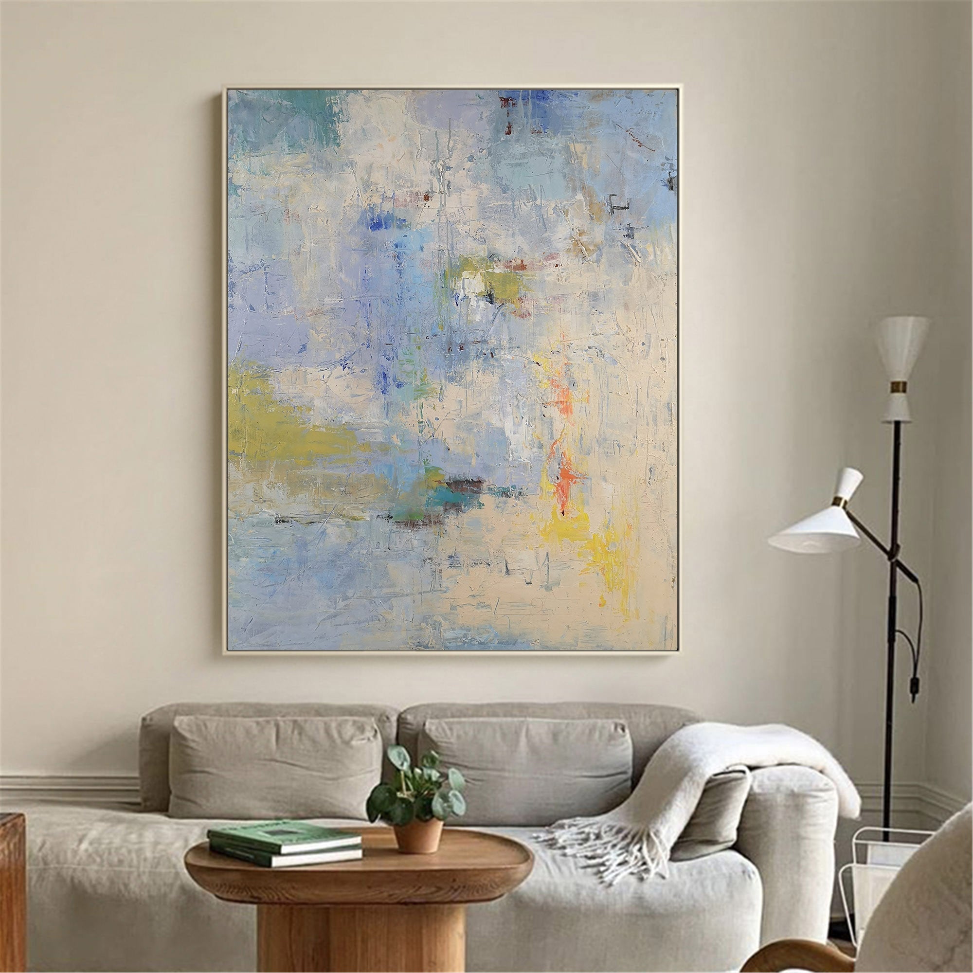 Sky‑Blue Cream‑Yellow Square Soft‑Blend Impasto Textured Artwork
