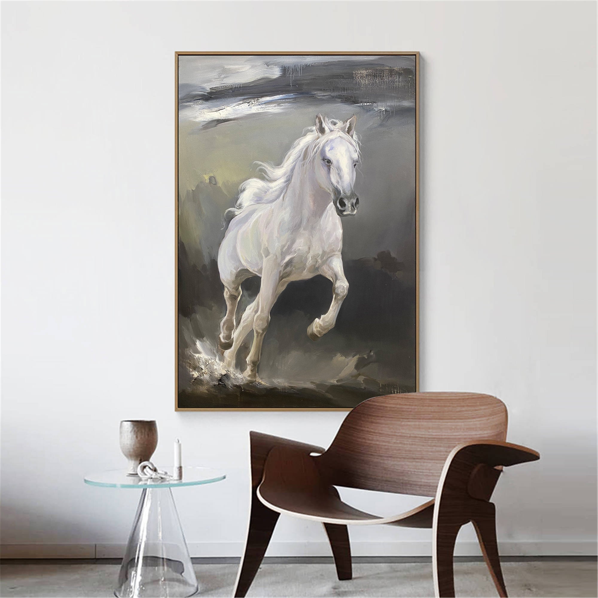 Evander White Horse Canvas Wall Art