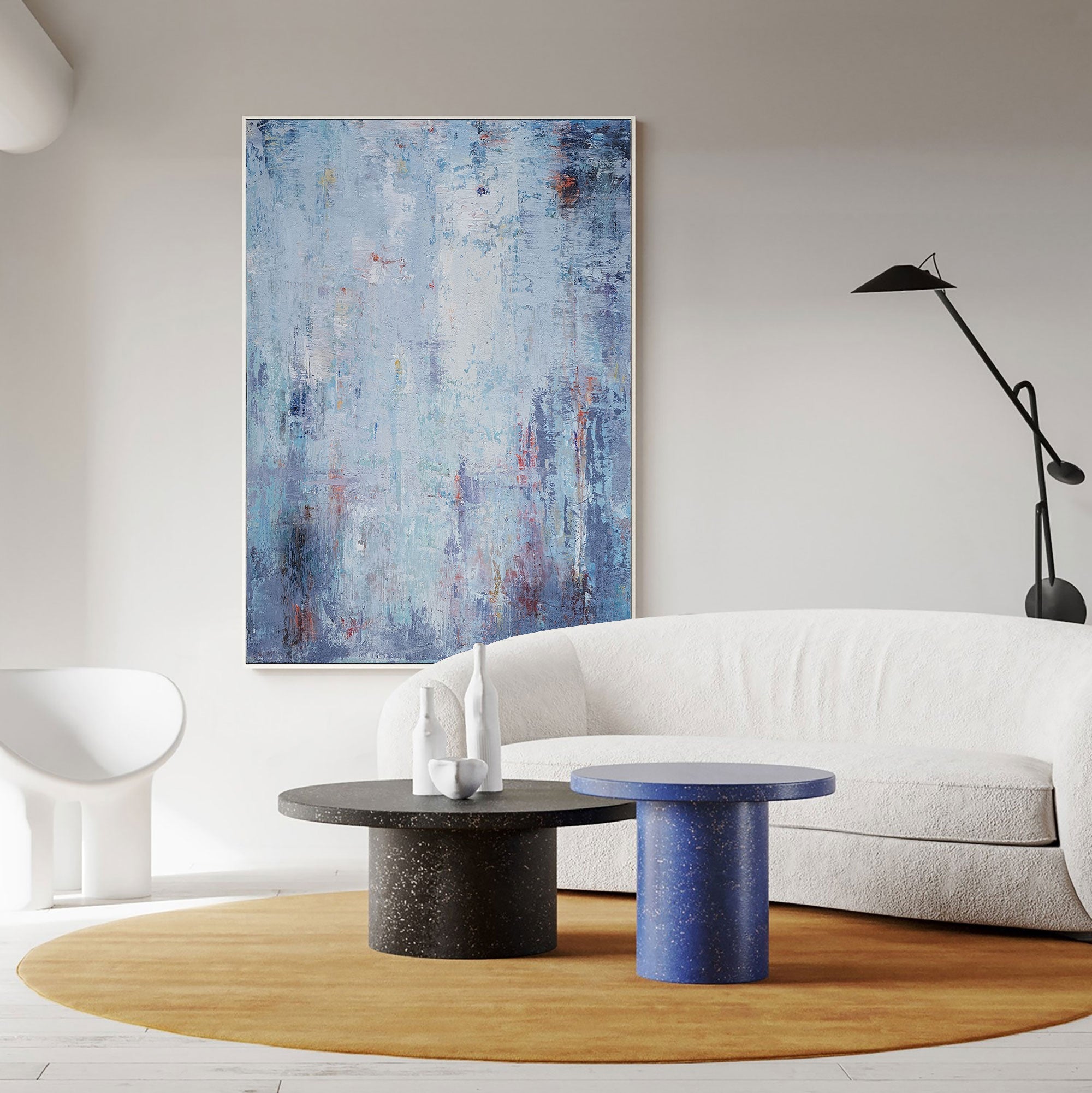 Blue‑White‑Red Vertical Abstract  Rough Distressed‑Layer Texture Artwork