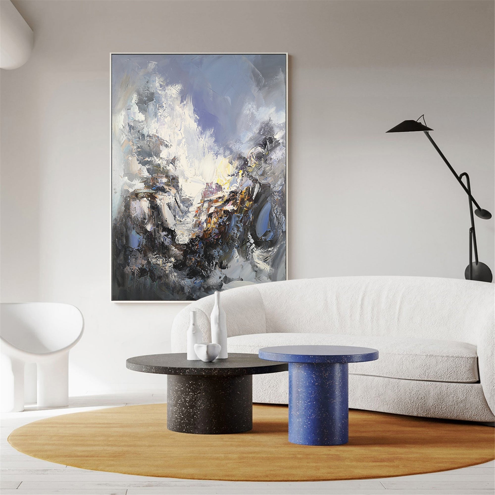 Blue‑White‑Gold Mountain‑Landscape Abstract Heavy Impasto‑Texture Artwork
