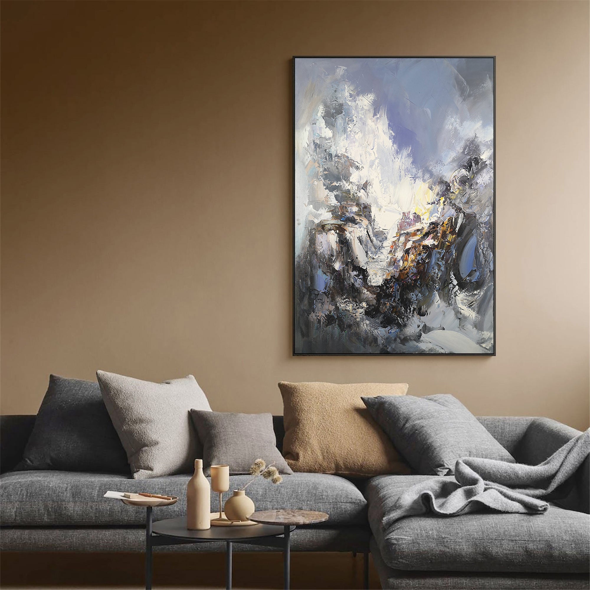 Blue‑White‑Gold Mountain‑Landscape Abstract Heavy Impasto‑Texture Artwork