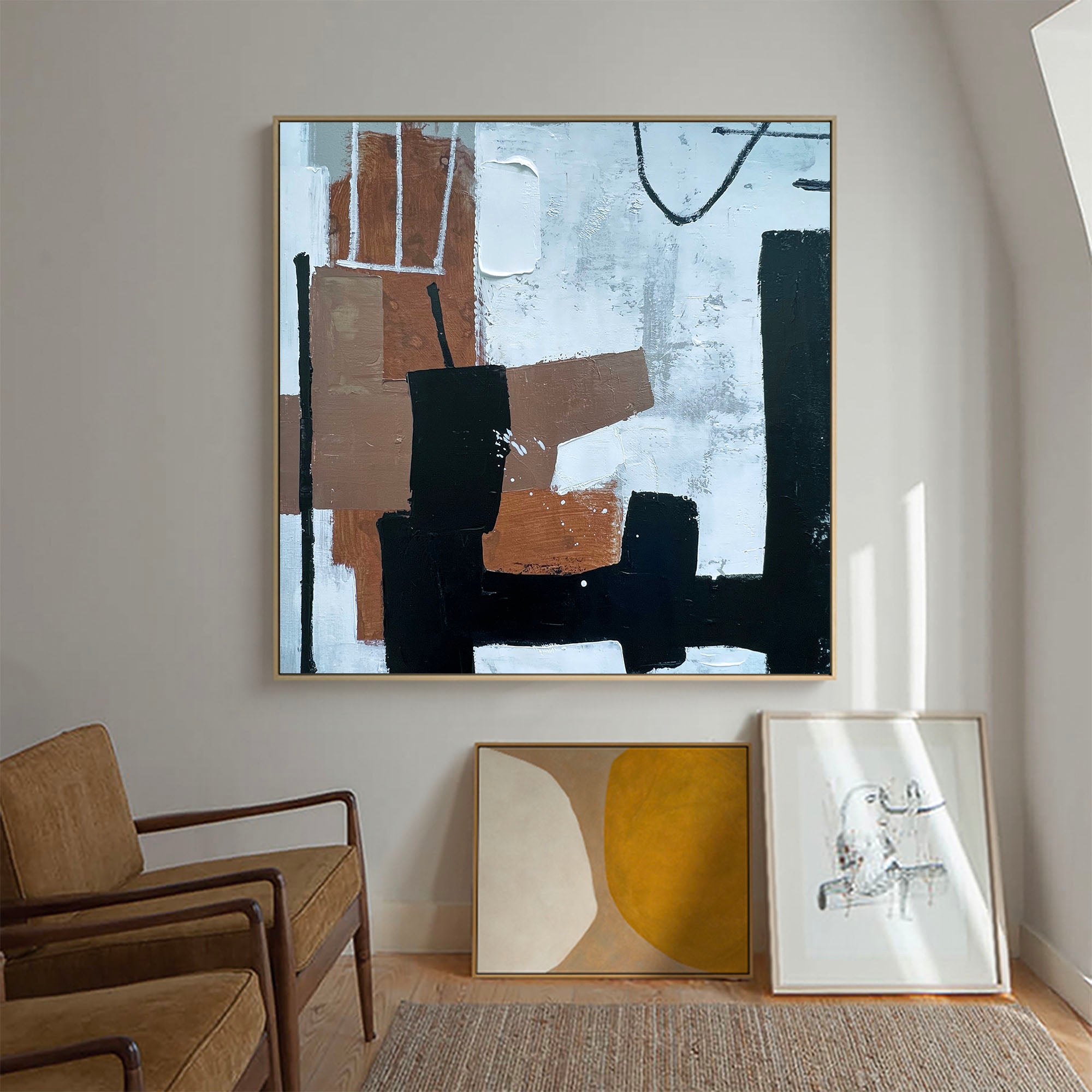 Block Shapes Minimalist Abstract Unstretched Linen Canvas Wall Art