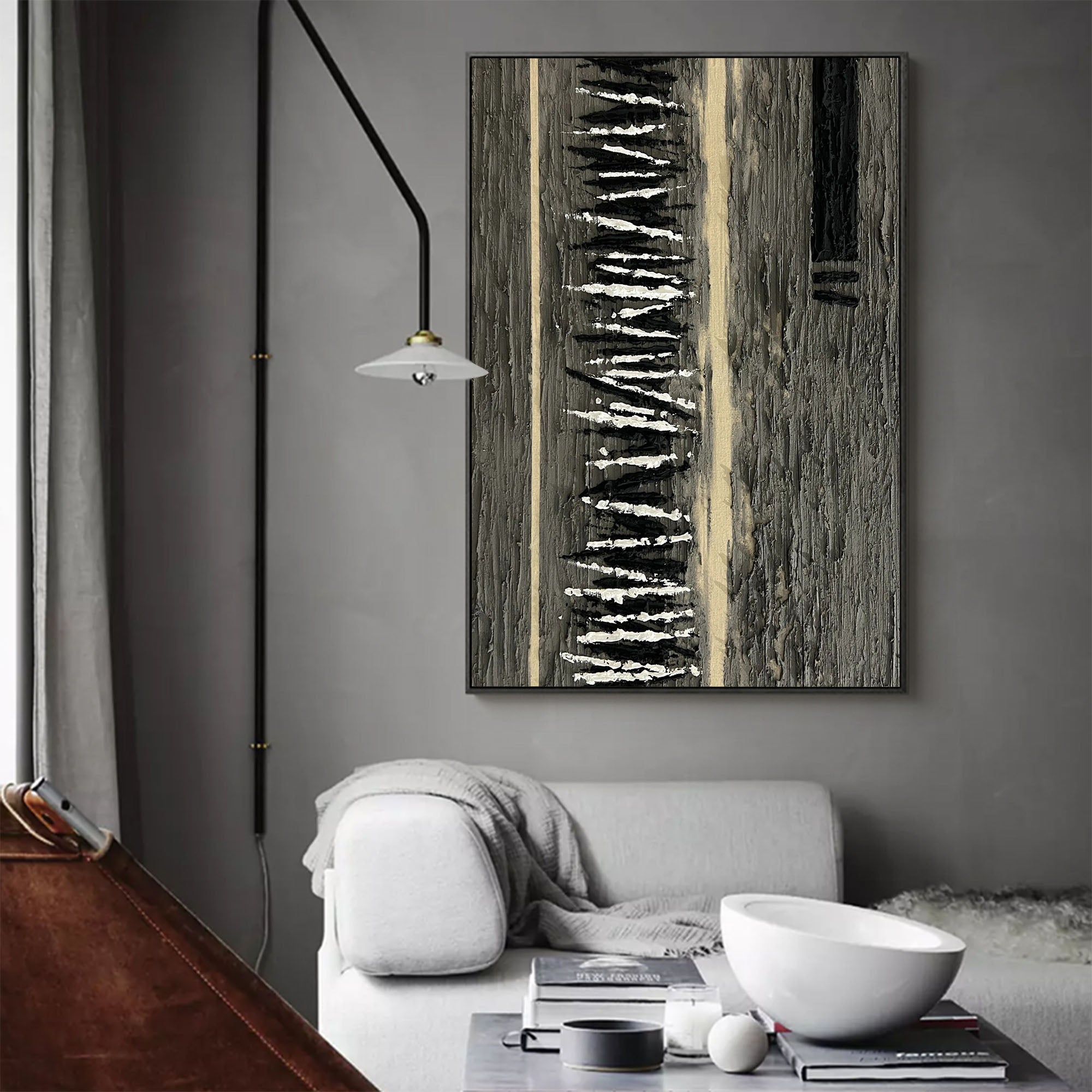 Vertical Monochrome Strokes Minimalist Statement Wall Art Piece