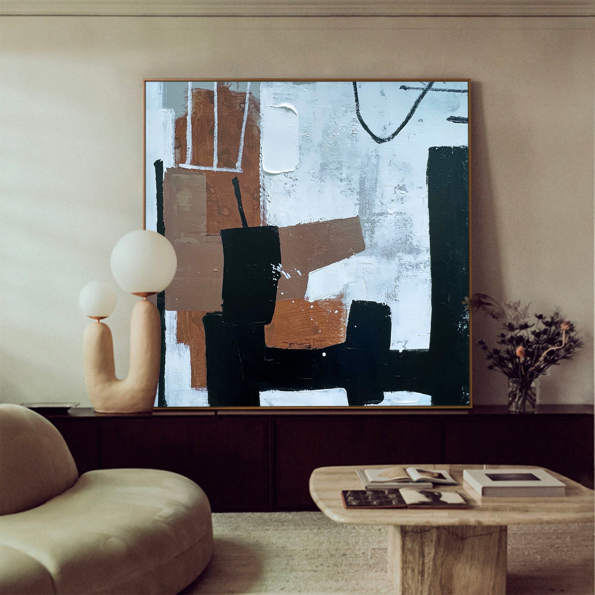 Block Shapes Minimalist Abstract Unstretched Linen Canvas Wall Art