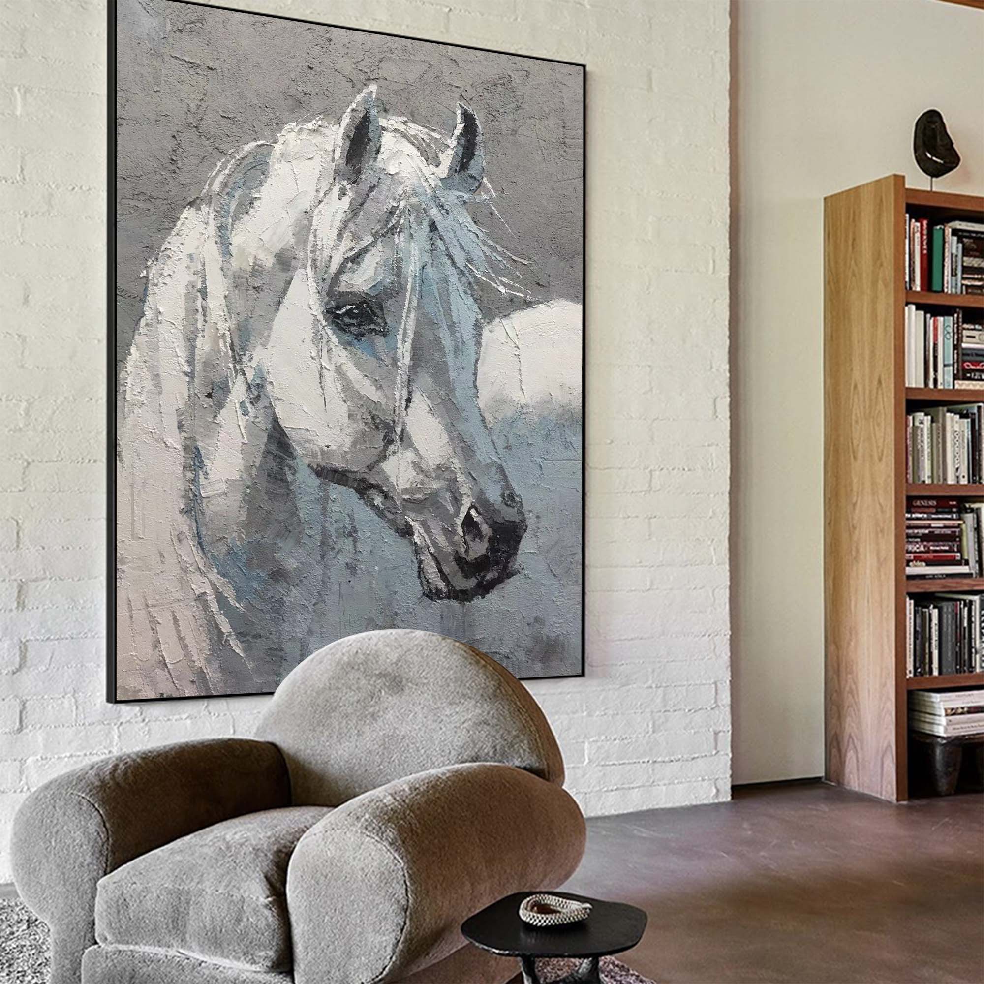Textured Equine Portrait Animal Unstretched Linen Canvas Wall Art