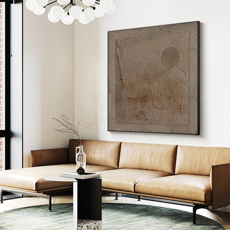 Taupe‑Beige Square Circle‑Motif Distressed‑Textured Artwork