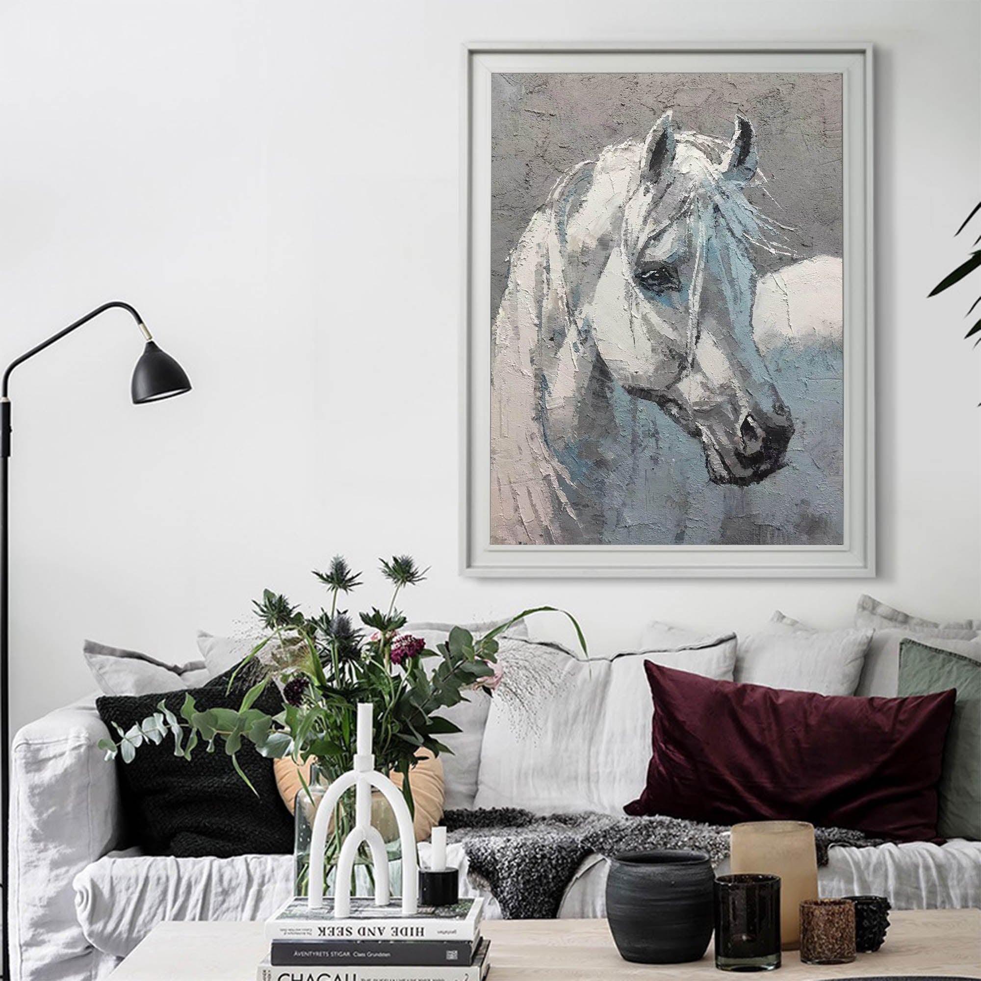 Textured Equine Portrait Animal Unstretched Linen Canvas Wall Art
