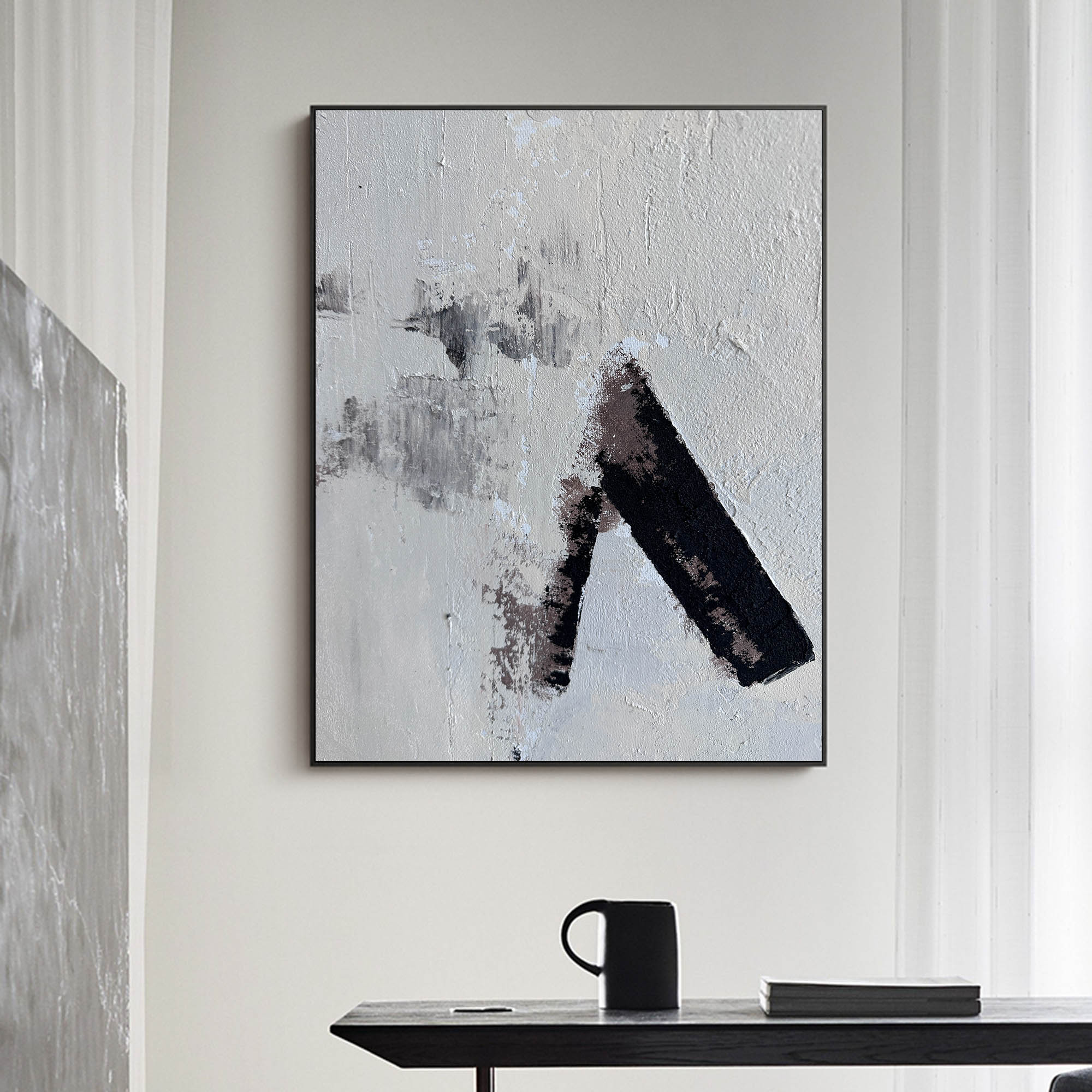 Abstract Black and Beige Textured Painting