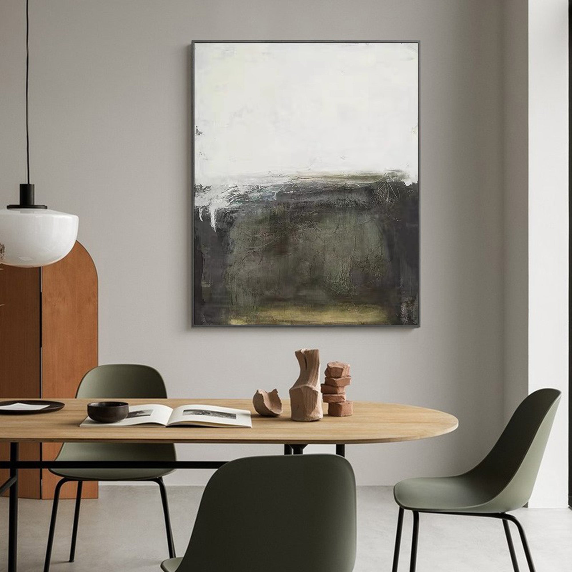 Green Abstract Minimalist Retro Oil Painting