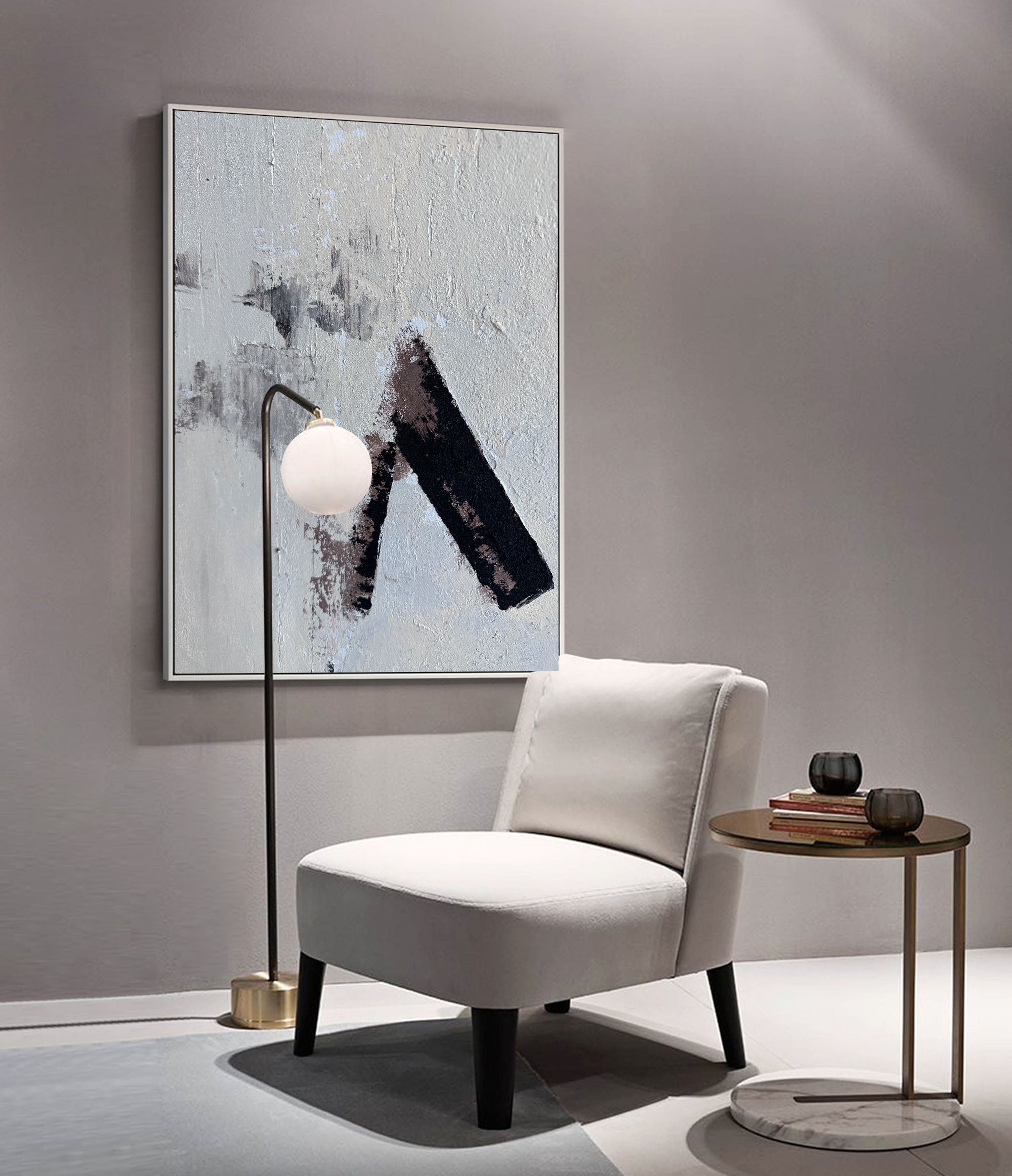 Abstract Black and Beige Textured Painting