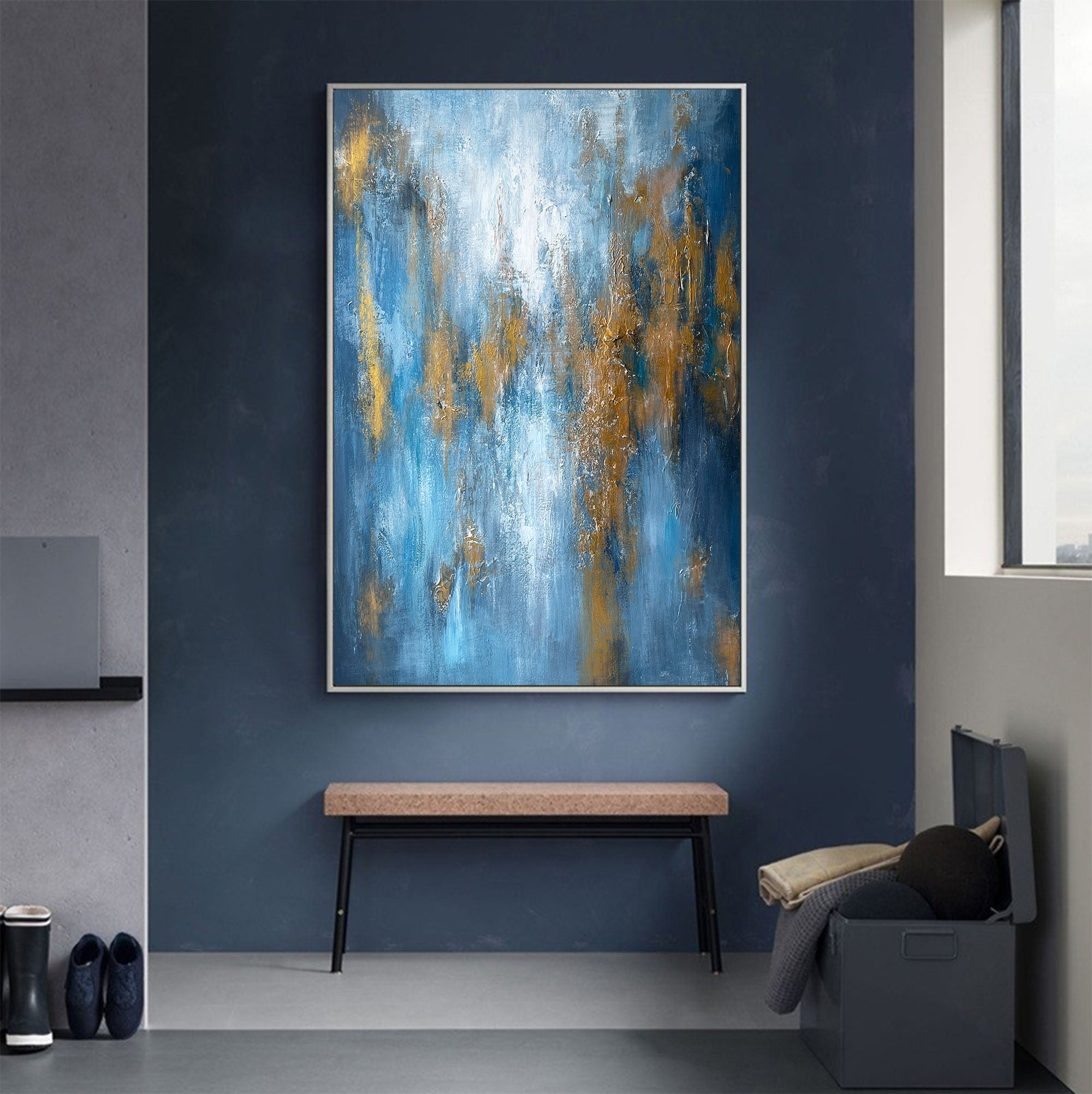Sapphire‑Gold Palette Thick‑Texture Abstract Wall Piece