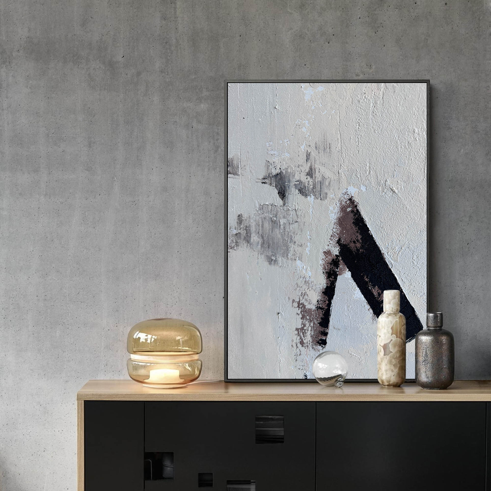Abstract Black and Beige Textured Painting