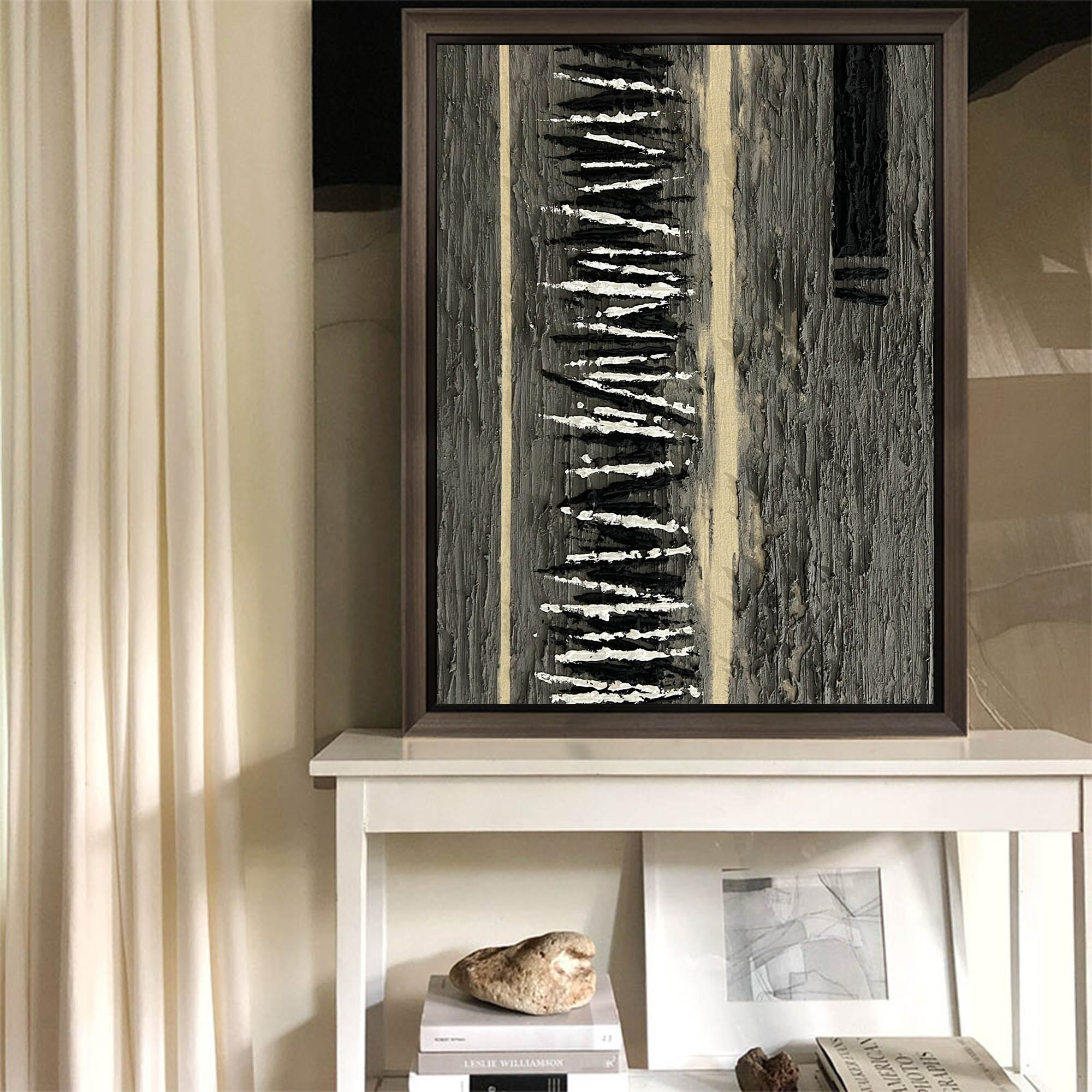 Vertical Monochrome Strokes Minimalist Statement Wall Art Piece